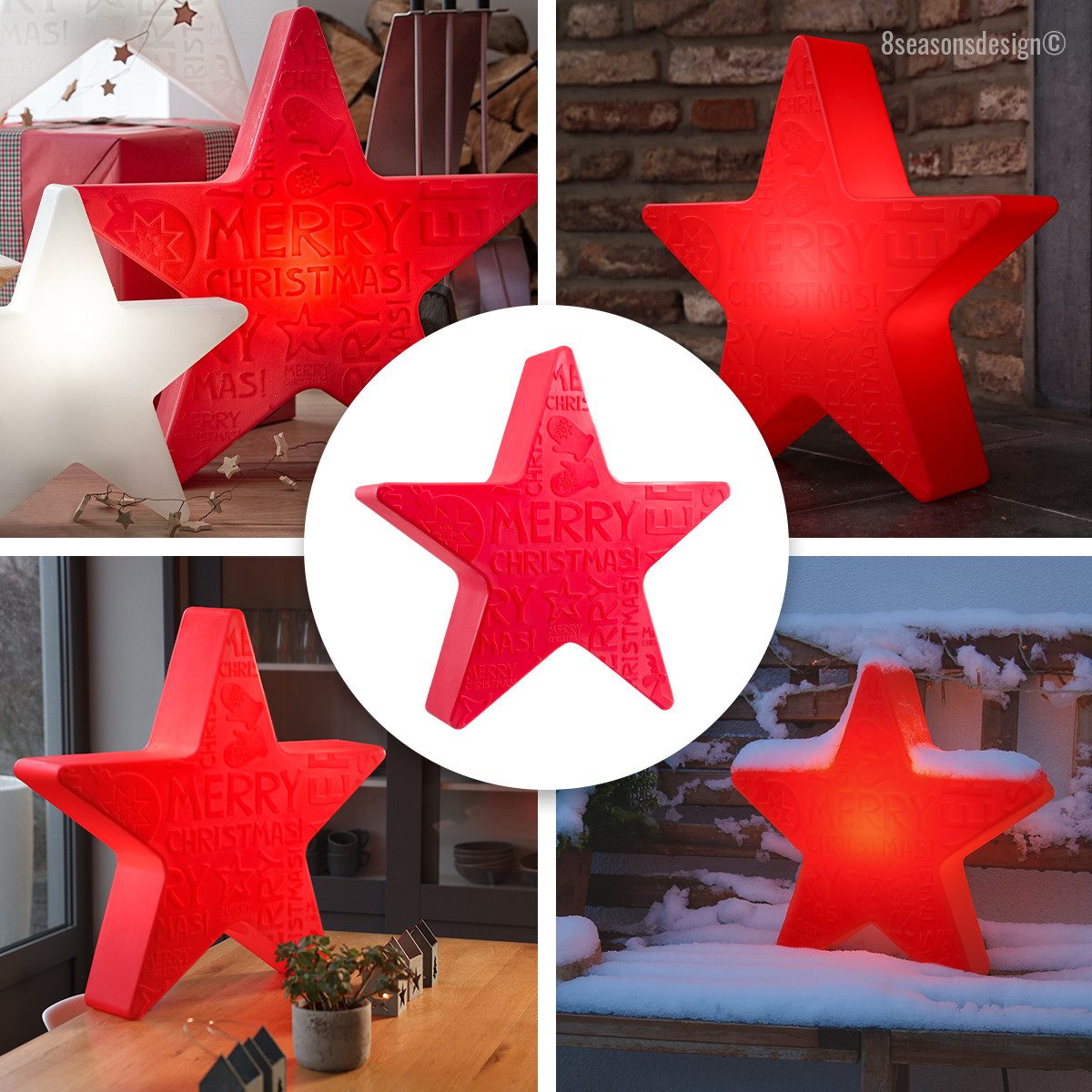 8 seasons design LED Stern Shining Star "Merry Christmas", LED WW, LED wechselbar, Warmweiß, 60 cm rot für In- und Outdoor
