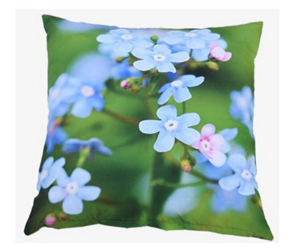 esschert design Dekokissen Outdoorkissen 40 x 40 cm Garten Kissen Blüten  hellblau