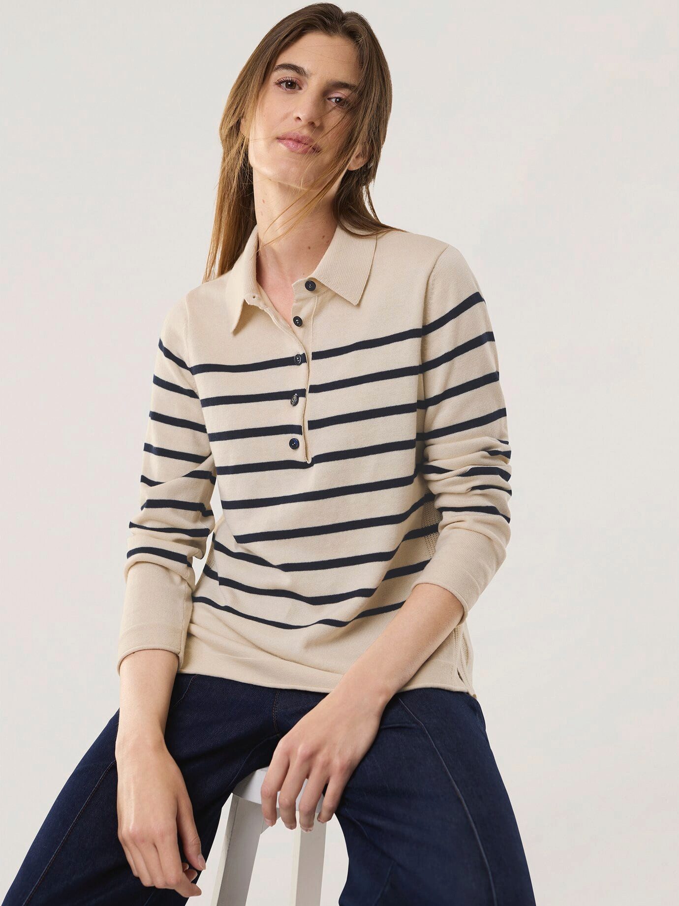 Walbusch Polokragenpullover Damen Polokragenpullover mit Seide Langarm Baumwoll-Seiden-Mix, pflegeleicht, atmungsaktiv, feiner Glanz