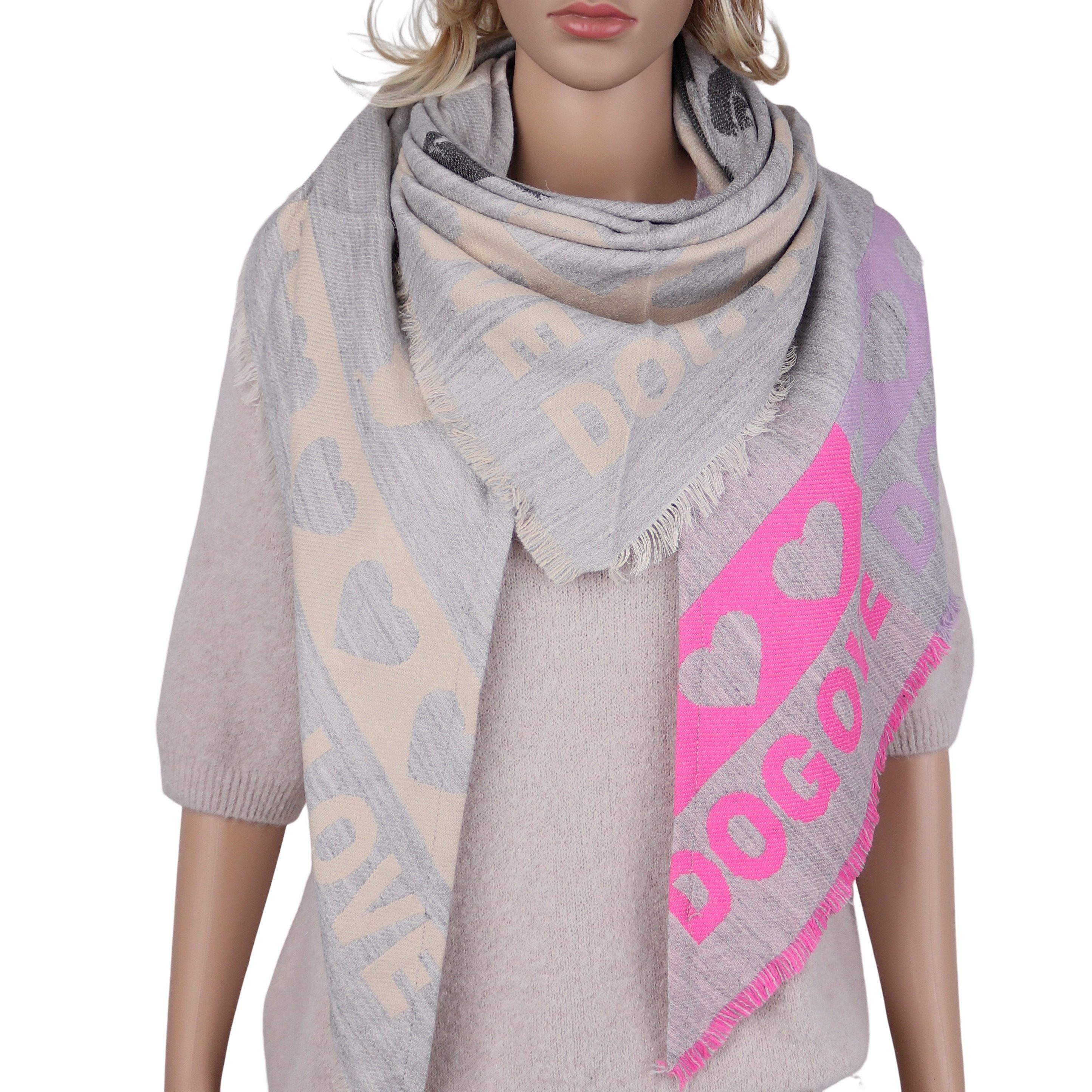 MIRROSI Dreieckstuch weicher und warmer XXL Dreiecksschal ca.190x95 cm, (ca.200 Gramm; Neue Kollektion Herbst/Winter 2025), Trendiges LOVE-Design, wärmend & weich