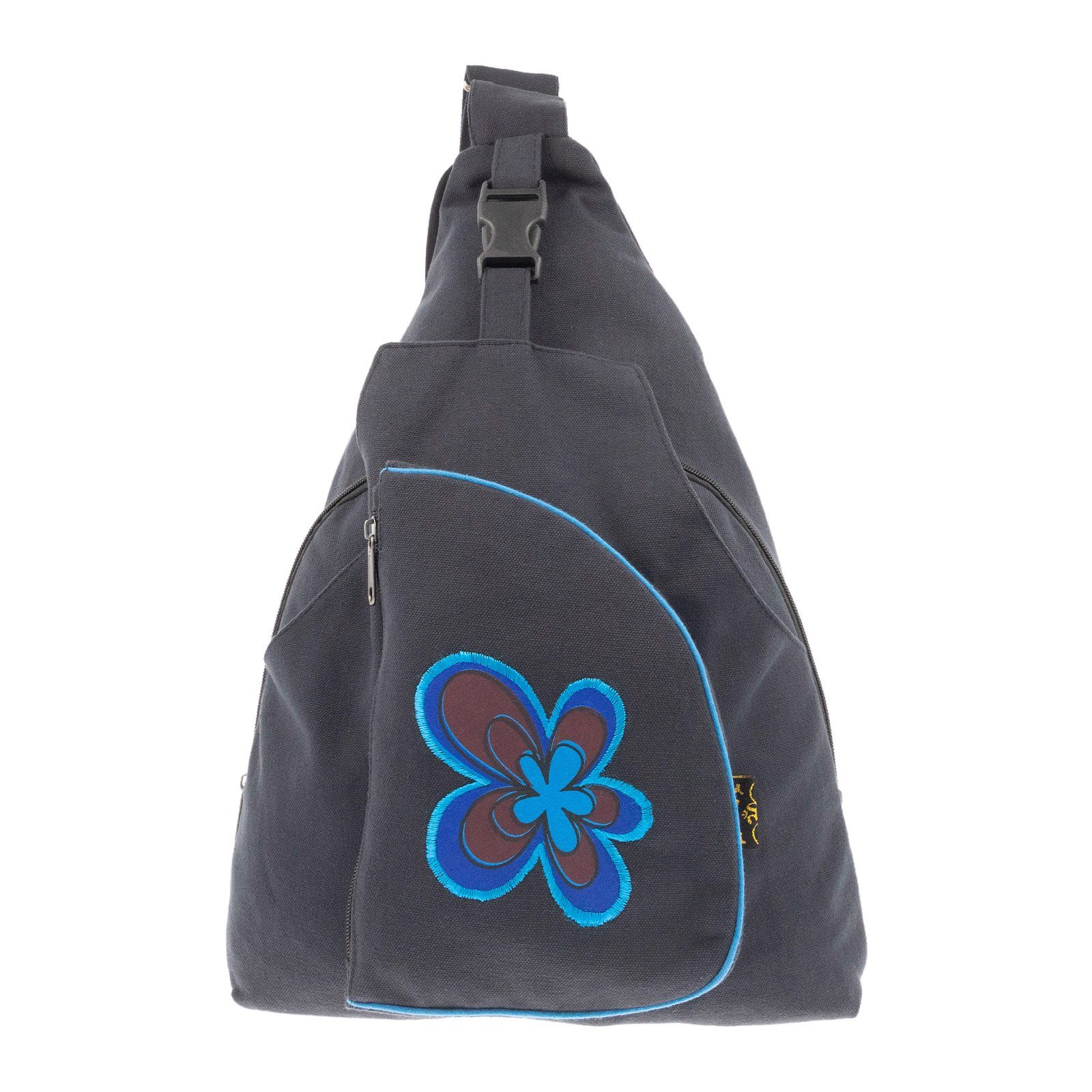 KUNST UND MAGIE Schultertasche Bag Crossbody Flower Sling / L Hippie Bodybag Rucksack Schwarz Schultertasche Blau