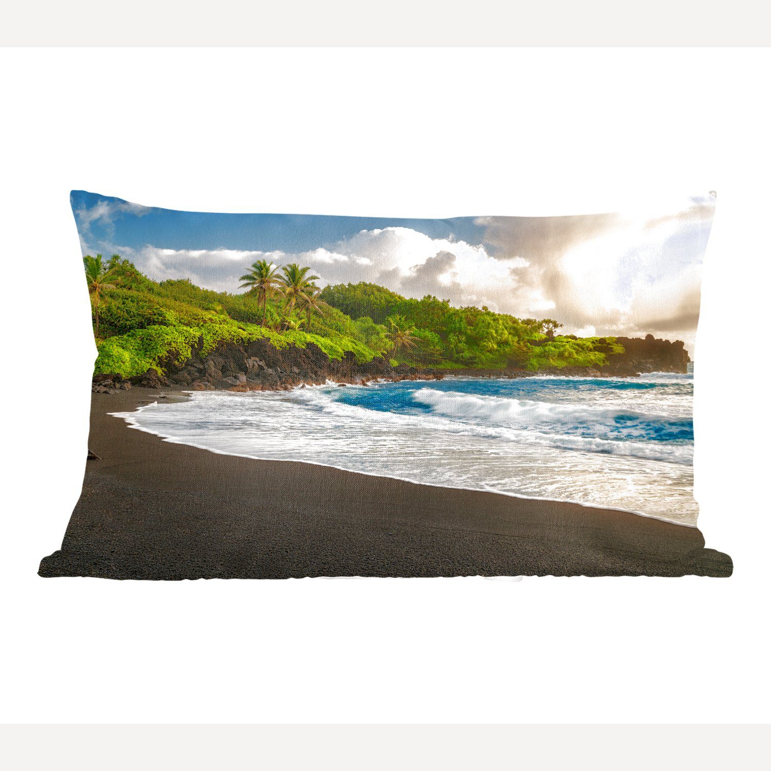 MuchoWow Dekokissen Ein schwarzer Sandstrand auf Hawaii, Wohzimmer Dekoration, Zierkissen, Dekokissen mit Füllung, Schlafzimmer