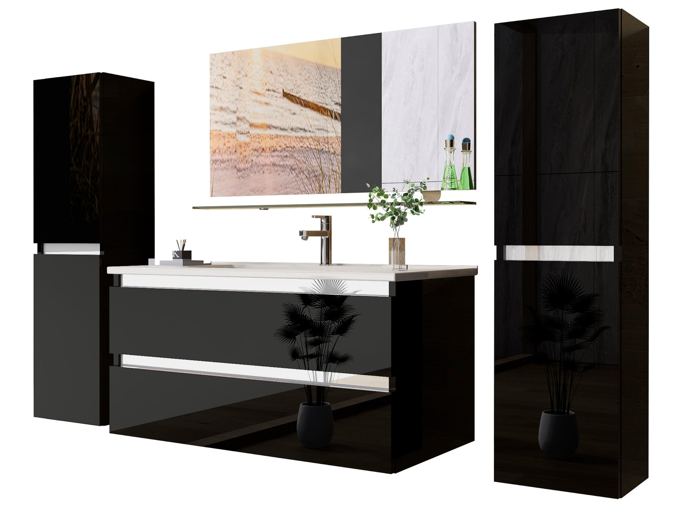 Homeline Badmöbel-Set 90 cm Badmöbel set Hochglanz Schwarz badmöbel set hän günstig online kaufen