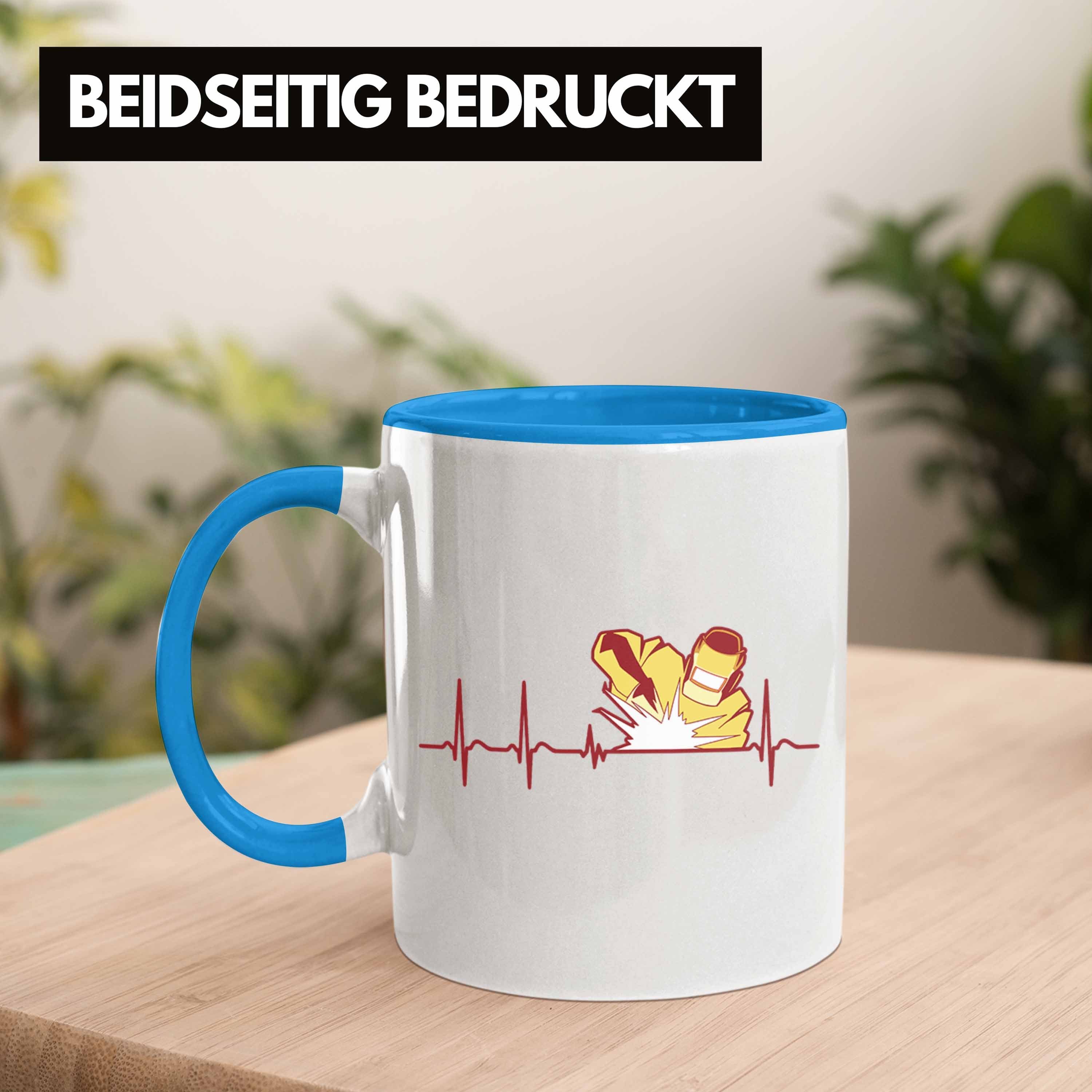 Schweißen Schmied Grafik Blau Herzsch Tasse Tasse Geschenk Geschenkidee Schweißer Trendation