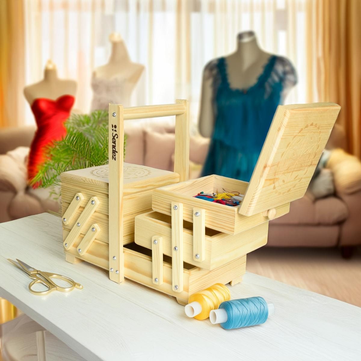 Sendez Nähkästchen XXL Handgeschnitzter Kasten Nähzeug günstig online kaufen