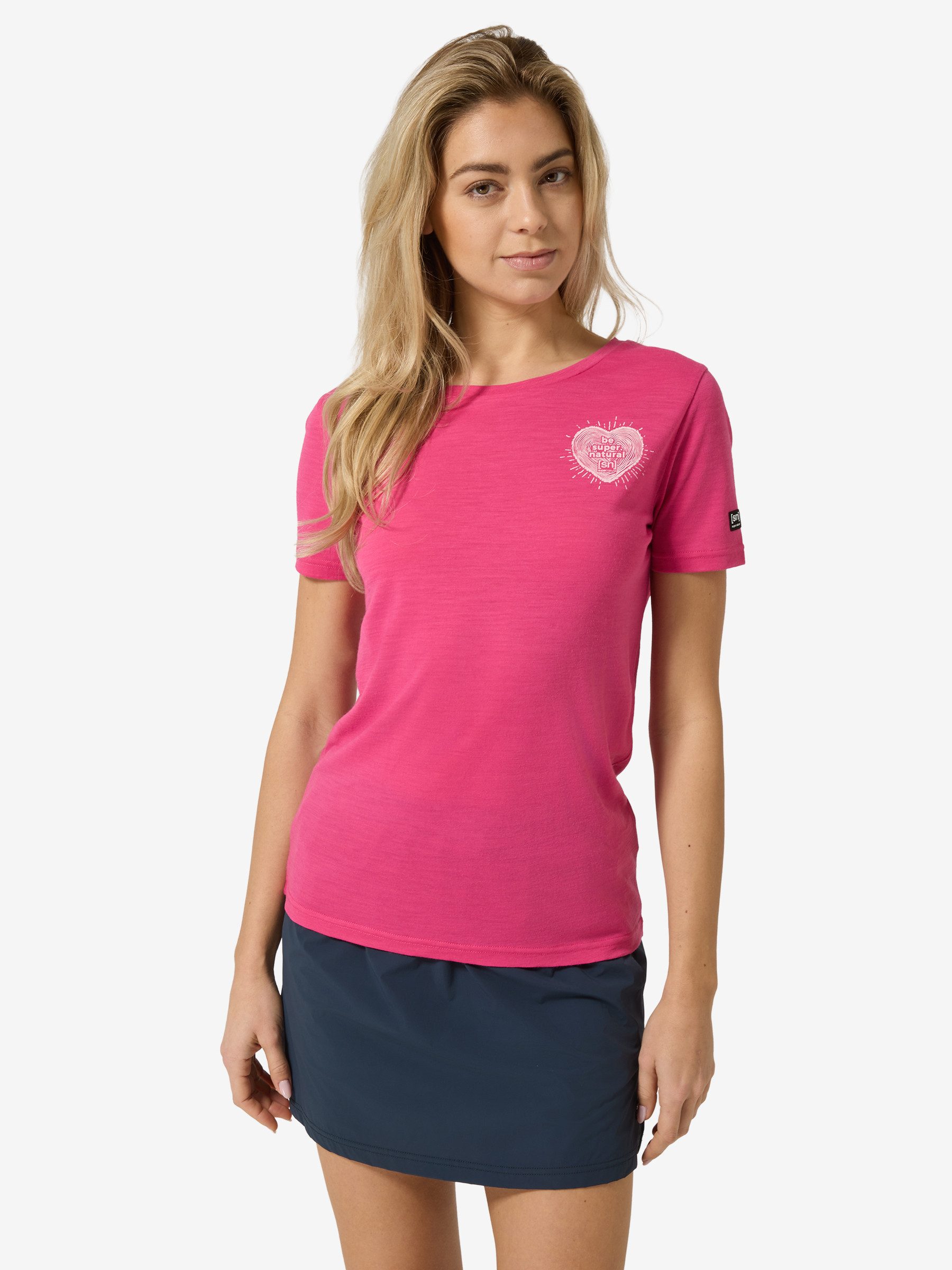 SUPER.NATURAL Print-Shirt für Damen, Merino LITTLE HEARTWOOD TEE Herz Motiv, Love