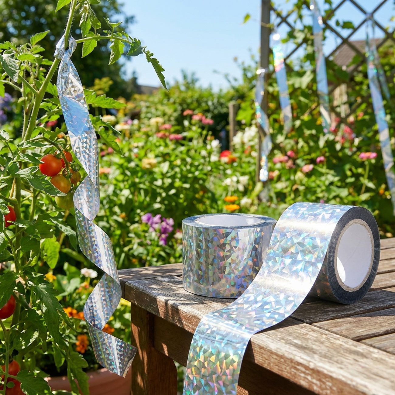 shop'n smile ideoon Vogel-Schreck Vogelschutzband Reflektierend 45mx5cm Vogelabwehr durch Lichtreflexion, 2-tlg., 1er-Set & 2er-Set, Abwehrstreifen für Garten & Balkon, UV-beständiges Material