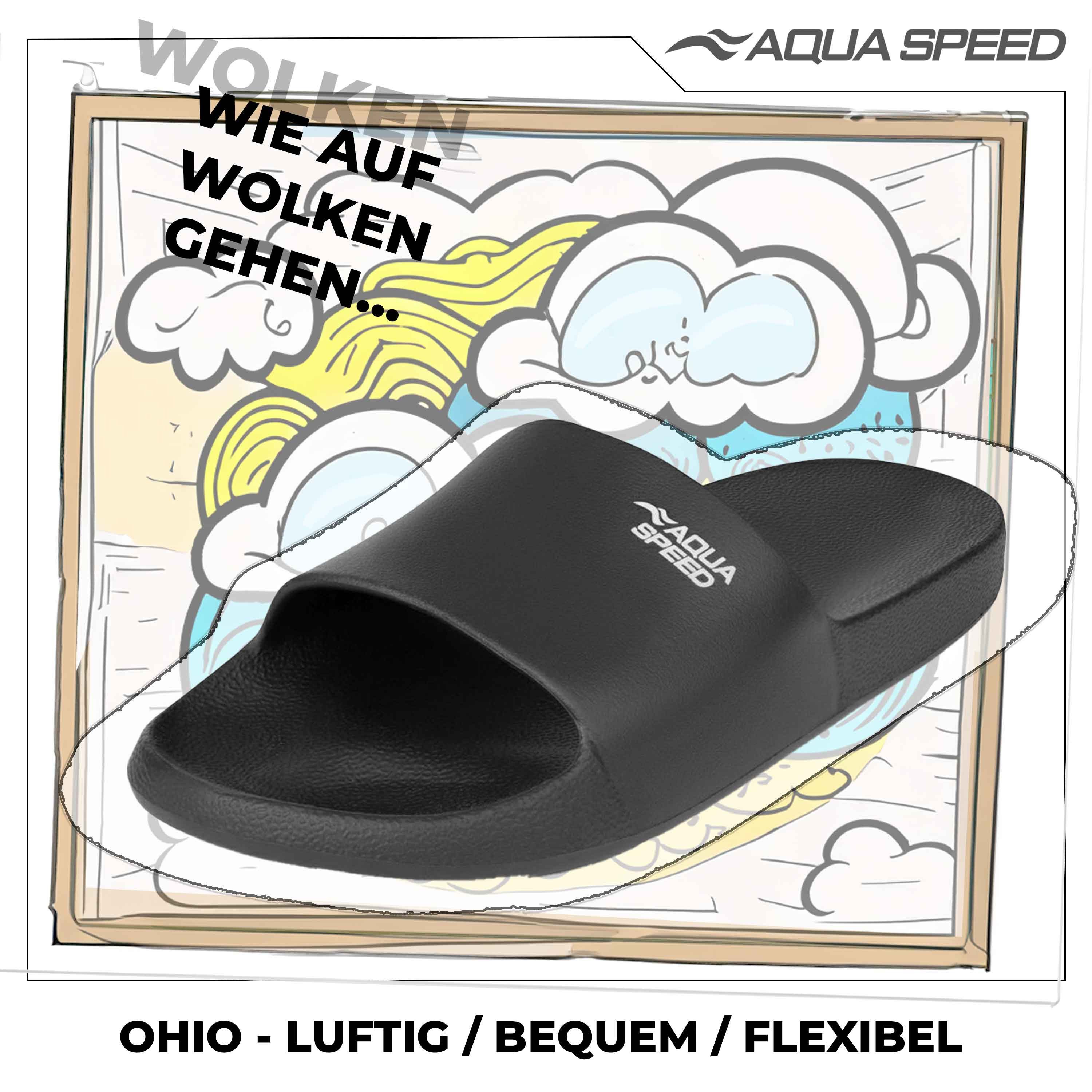 Aqua Speed OHIO Badelatschen + kl. Fasertuch Duschsandalen Badeschlappen Badepantolette