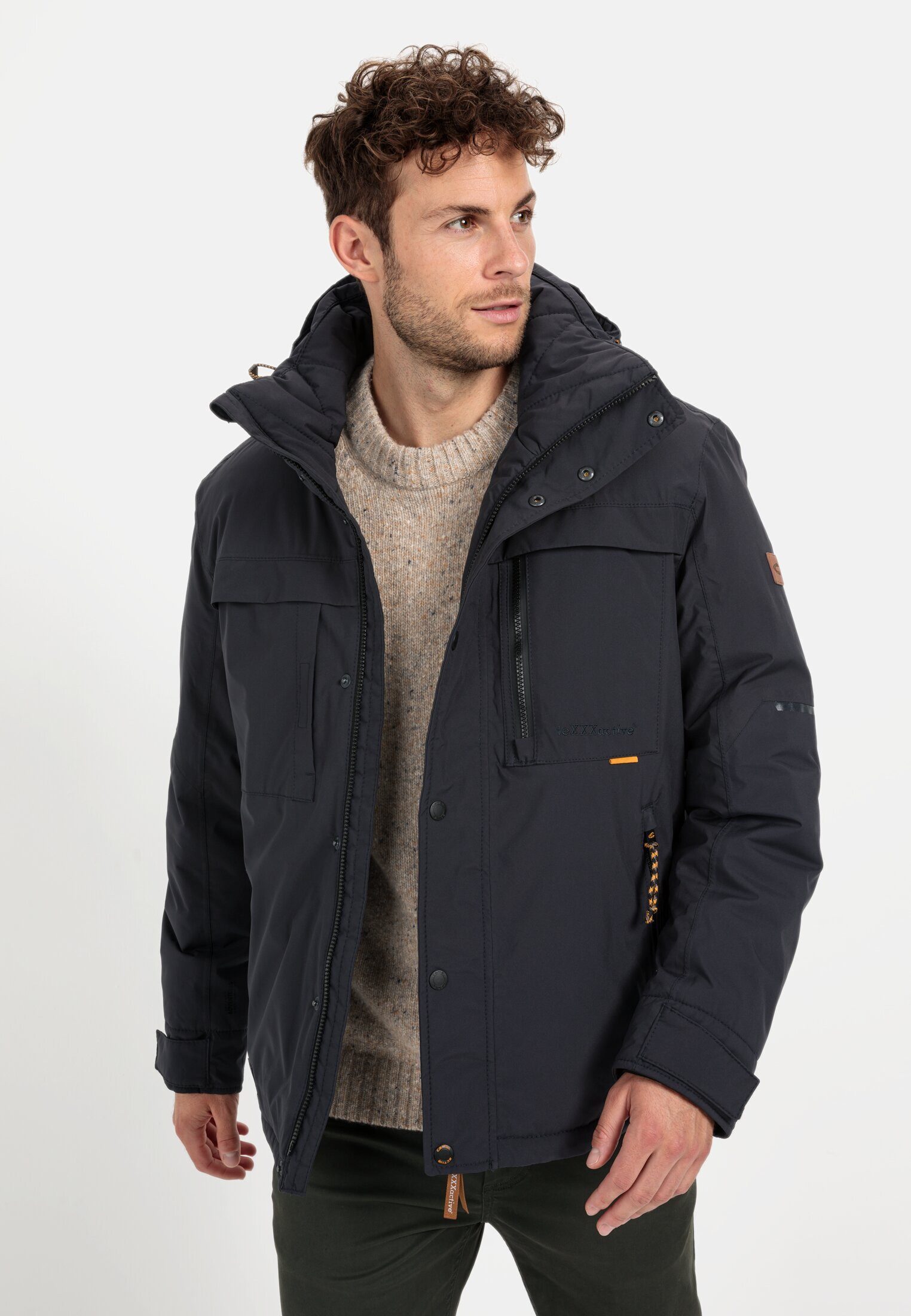 camel active Funktionsjacke mit abnehmbarer Kapuze Langarm Stehkragen Leder günstig online kaufen