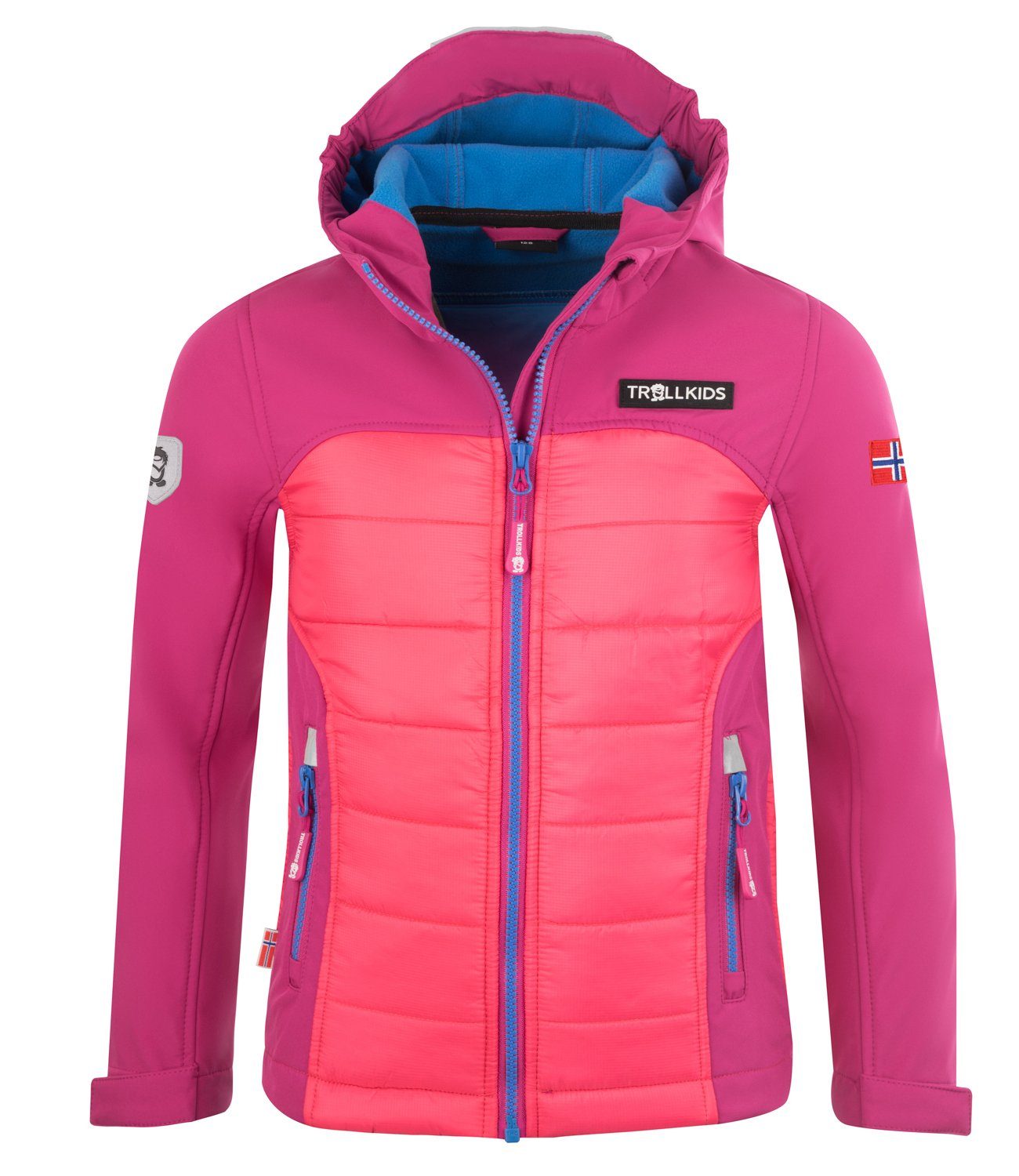 TROLLKIDS Softshelljacke Lysefjord Wasserabweisend Dunkelrosa/Hellrosa/Blau