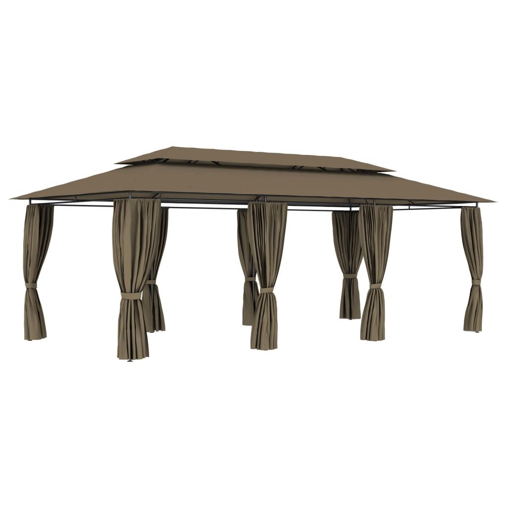 Pavillon Pavillon Gartenzelt mit Vorhängen 600x298x270 cm Taupe 180 g m²
