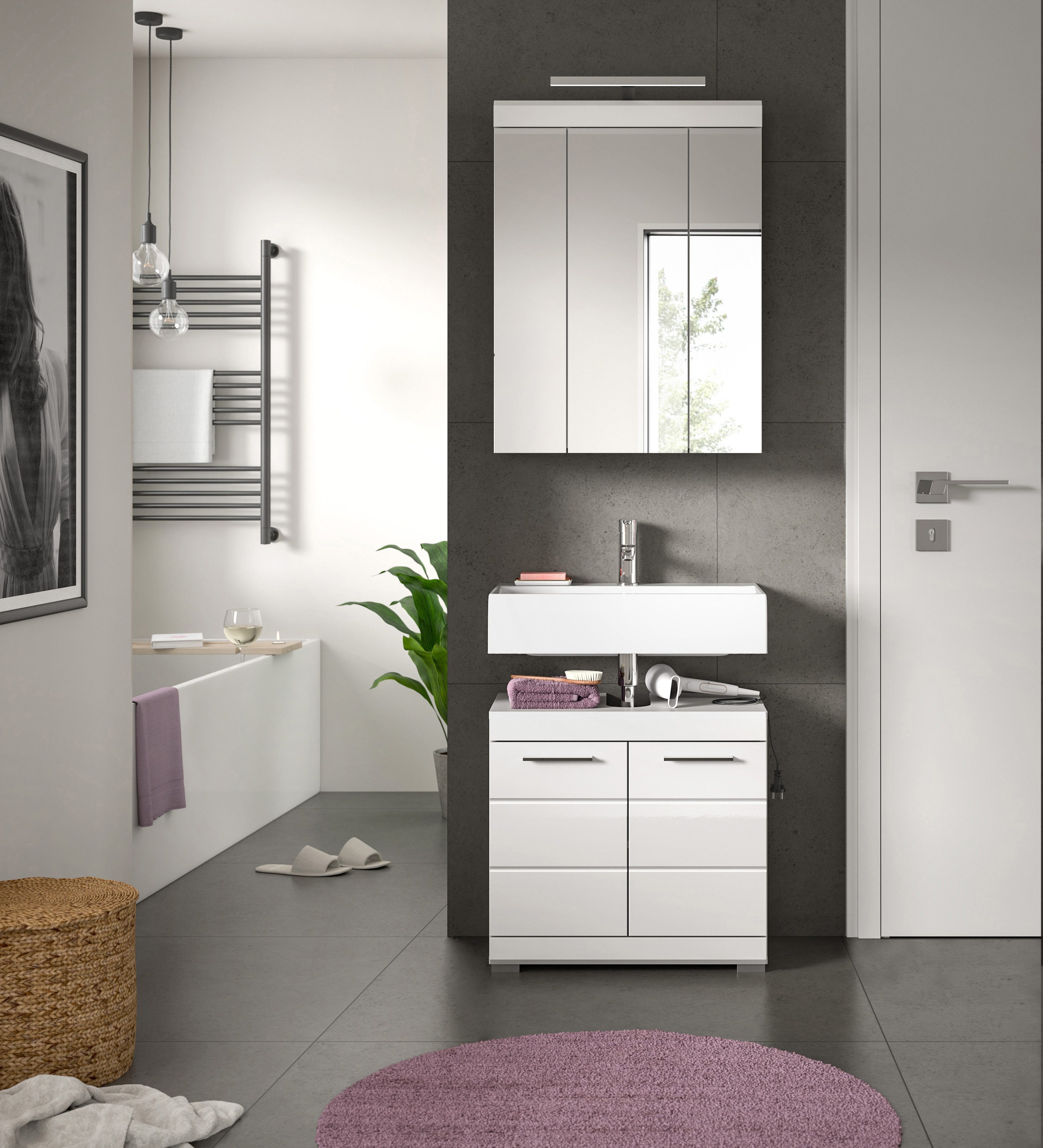 furnling Badmöbel-Set Scott, (2-St., LED-Spiegelschrank & günstig online kaufen