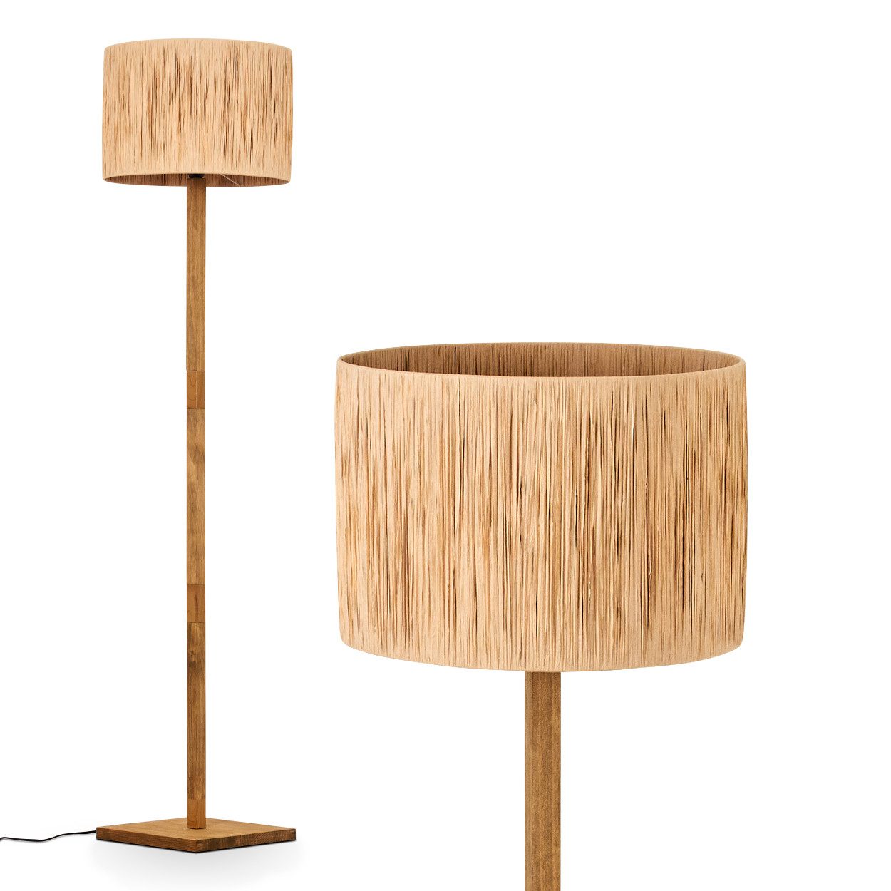 Stehlampe Boho-Style Stehlampe aus Holz/Metall/Bast in Naturfarben/Schwarz