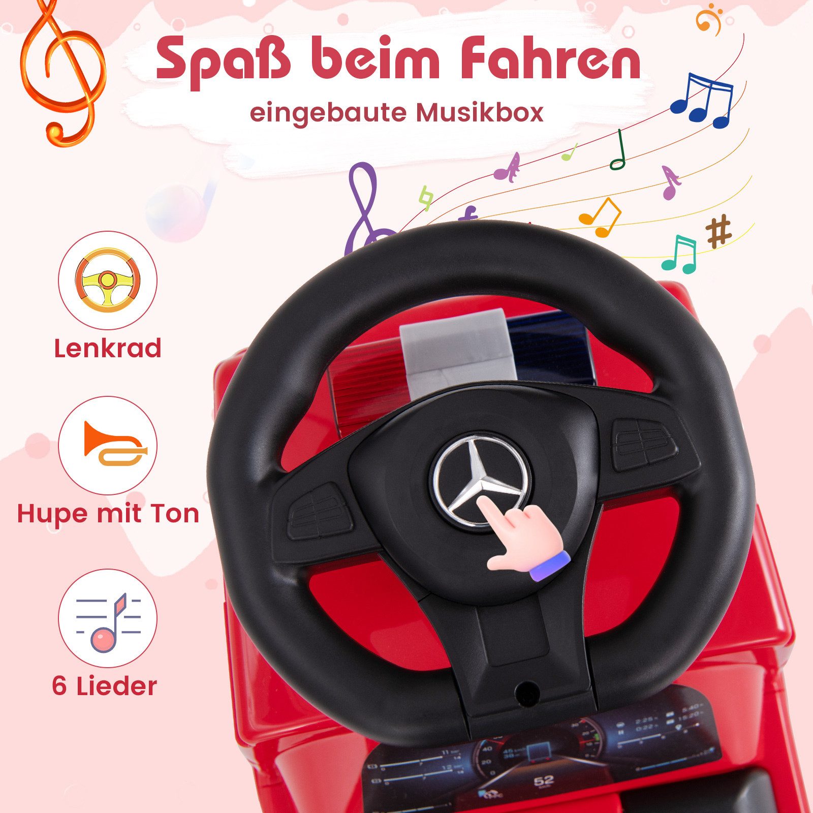 COSTWAY Rutscherauto, Mercedes Benz Schiebeauto mit Musik & Hupe