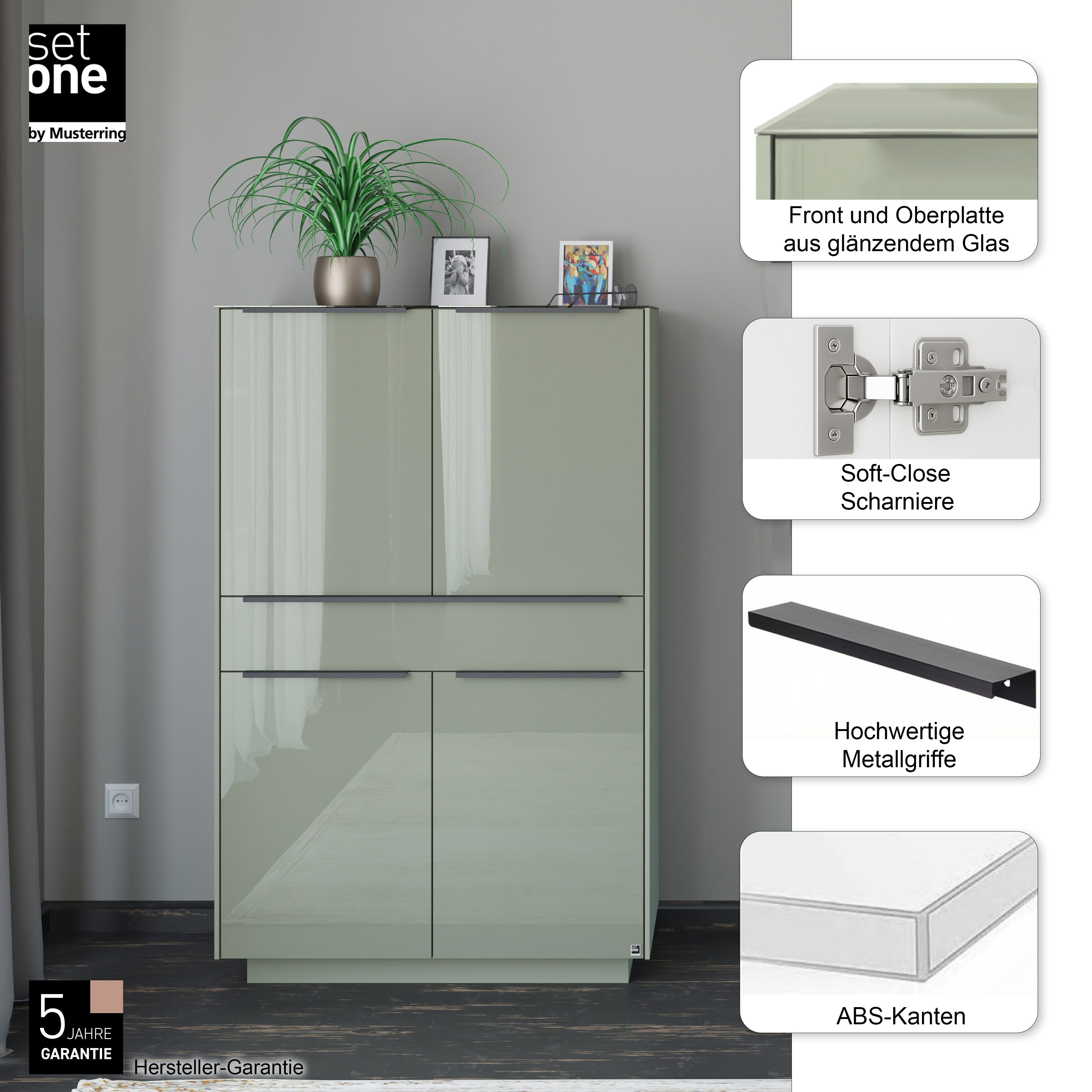 set one by Musterring Highboard Reno (1 St), Mit Sockel in diversen Farben, 148 cm Höhe & Farbauswahl