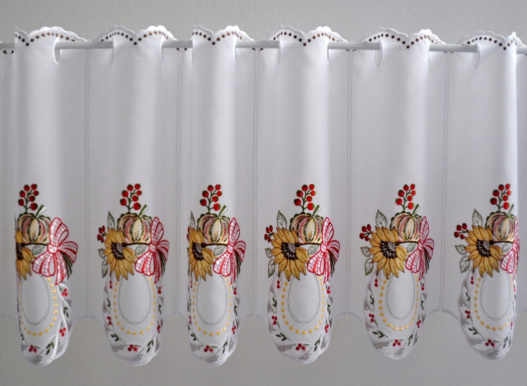 Scheibengardine Kürbis, Stickereien Plauen, Stangendurchzug (1 St), transparent, Voile, mit echter Plauener Spitze Stickerei