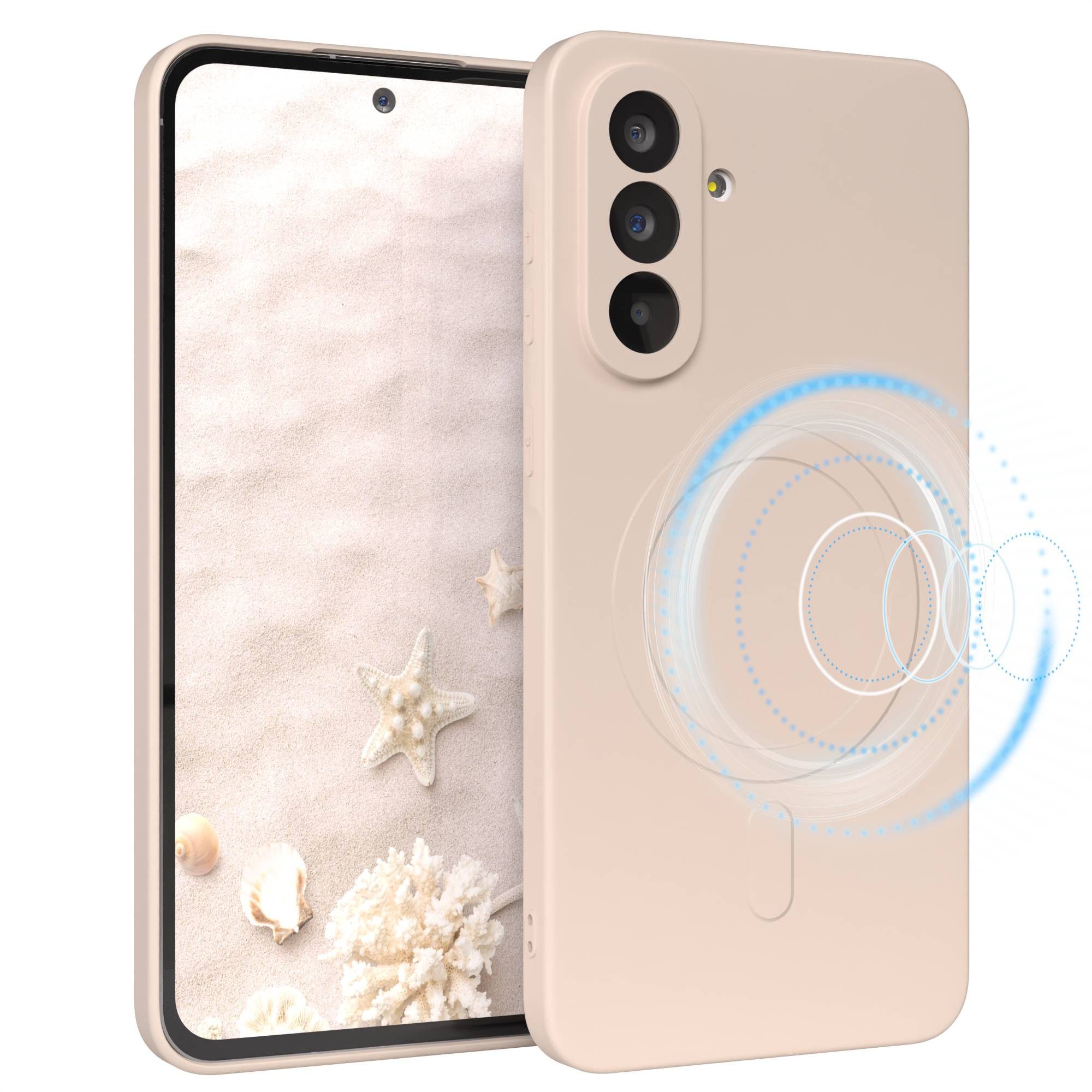 EAZY CASE Handyhülle für Samsung Galaxy A56 Hülle Silikon 6,7 Zoll, Schutzcase mit MagSafe Slimcover Silikonschutzhülle elastisch Taupe