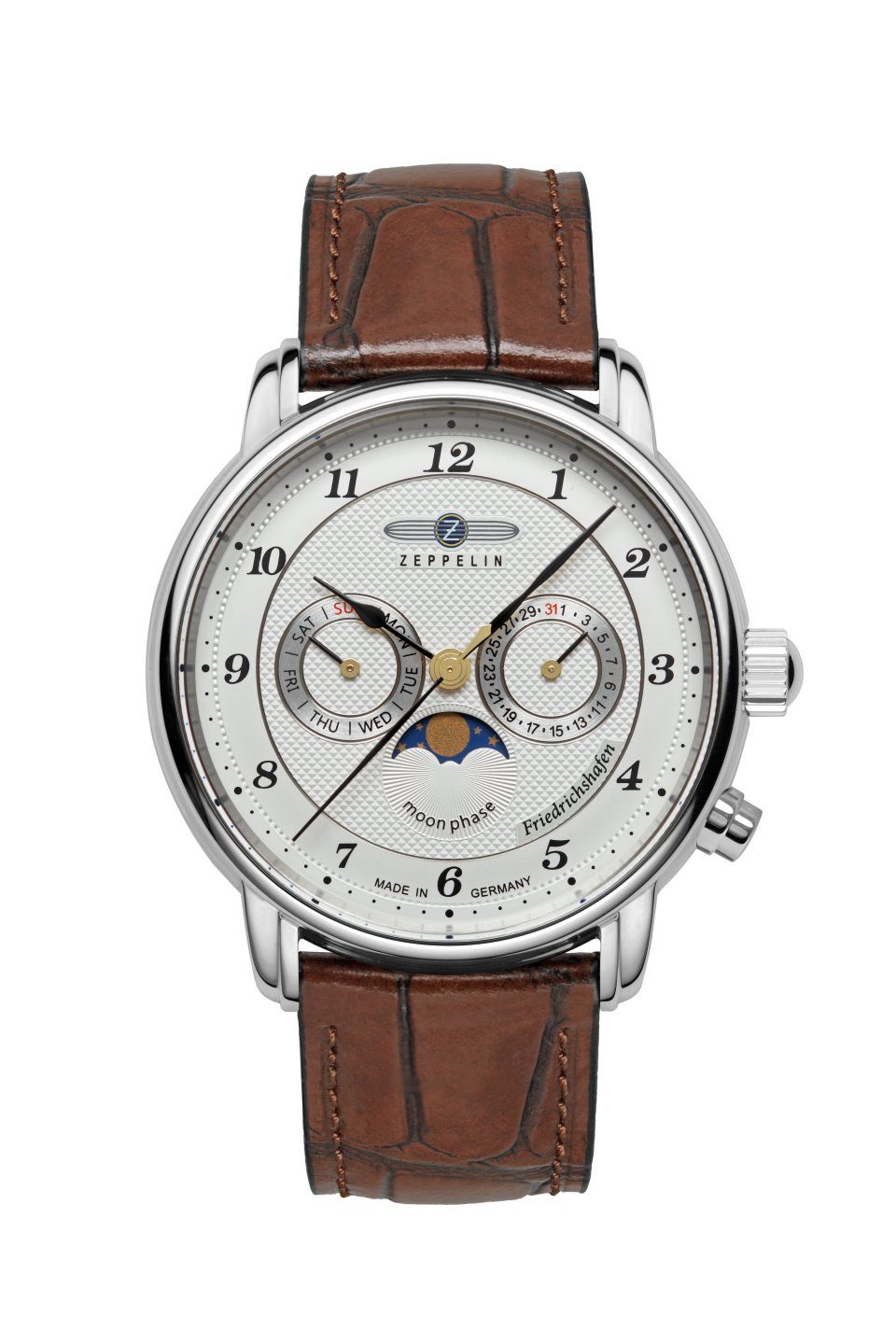 Quarzuhr Zeppelin Herrenuhr mit weißem Zifferblatt und Lederarmband