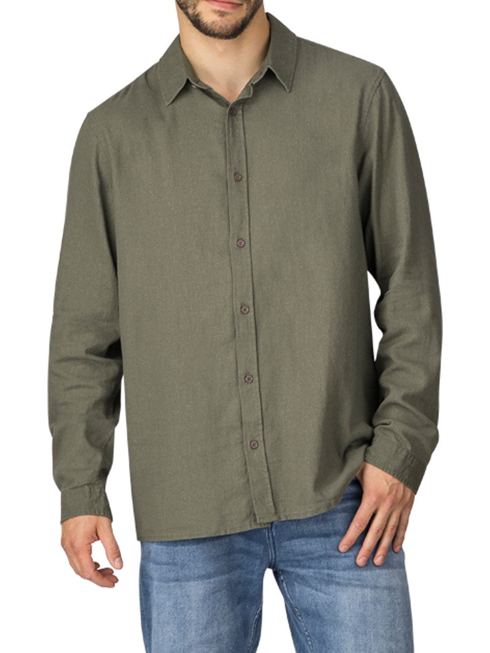 Langarmhemd riverso Herren Leinen Hemd RIVFabio Regular Fit