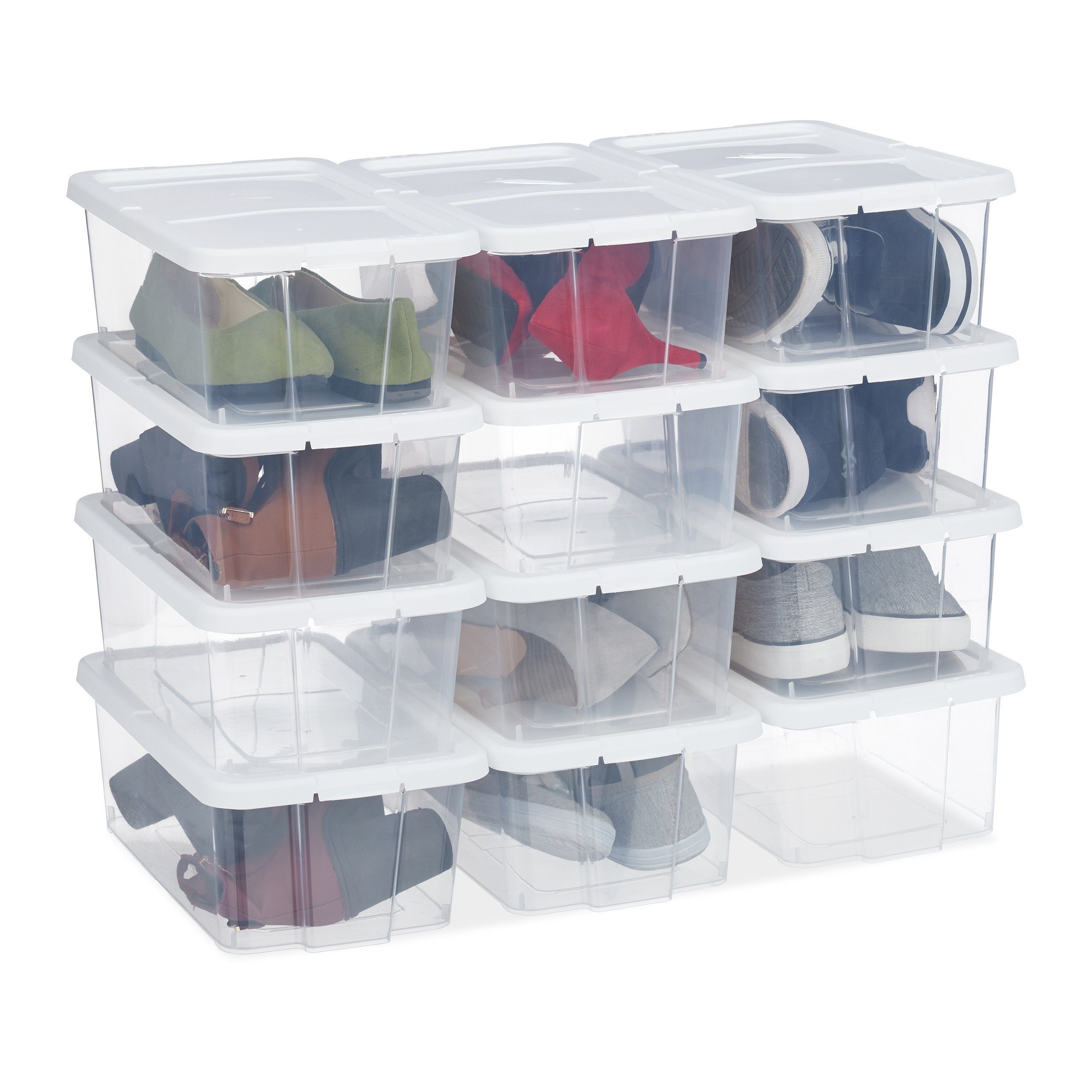 relaxdays Schuhbox Schuhboxen Kunststoff 12er Set, weiß