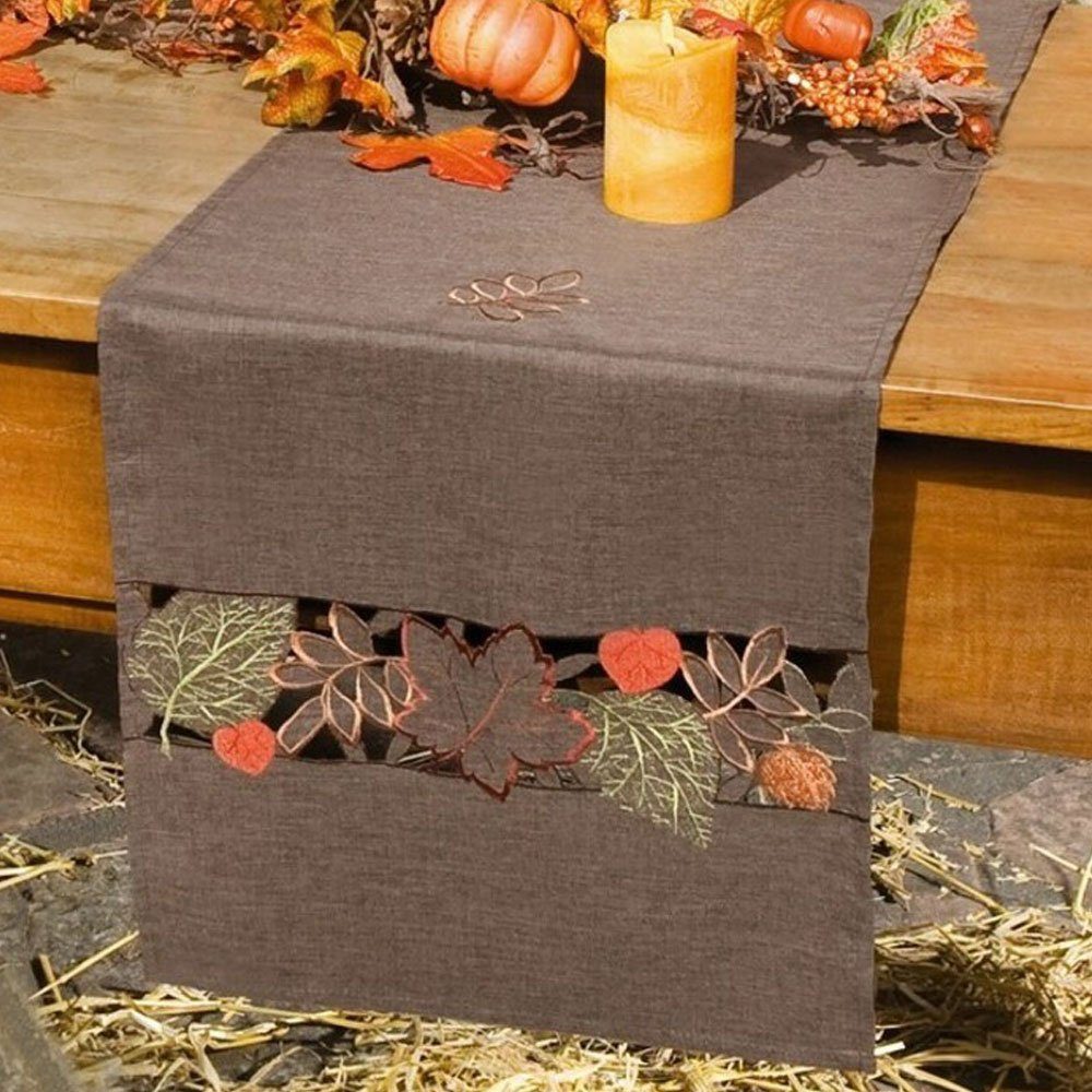 Home-trends24.de Tischläufer Blätter Herbstlaub Mitteldecke Stickerei Tisch günstig online kaufen