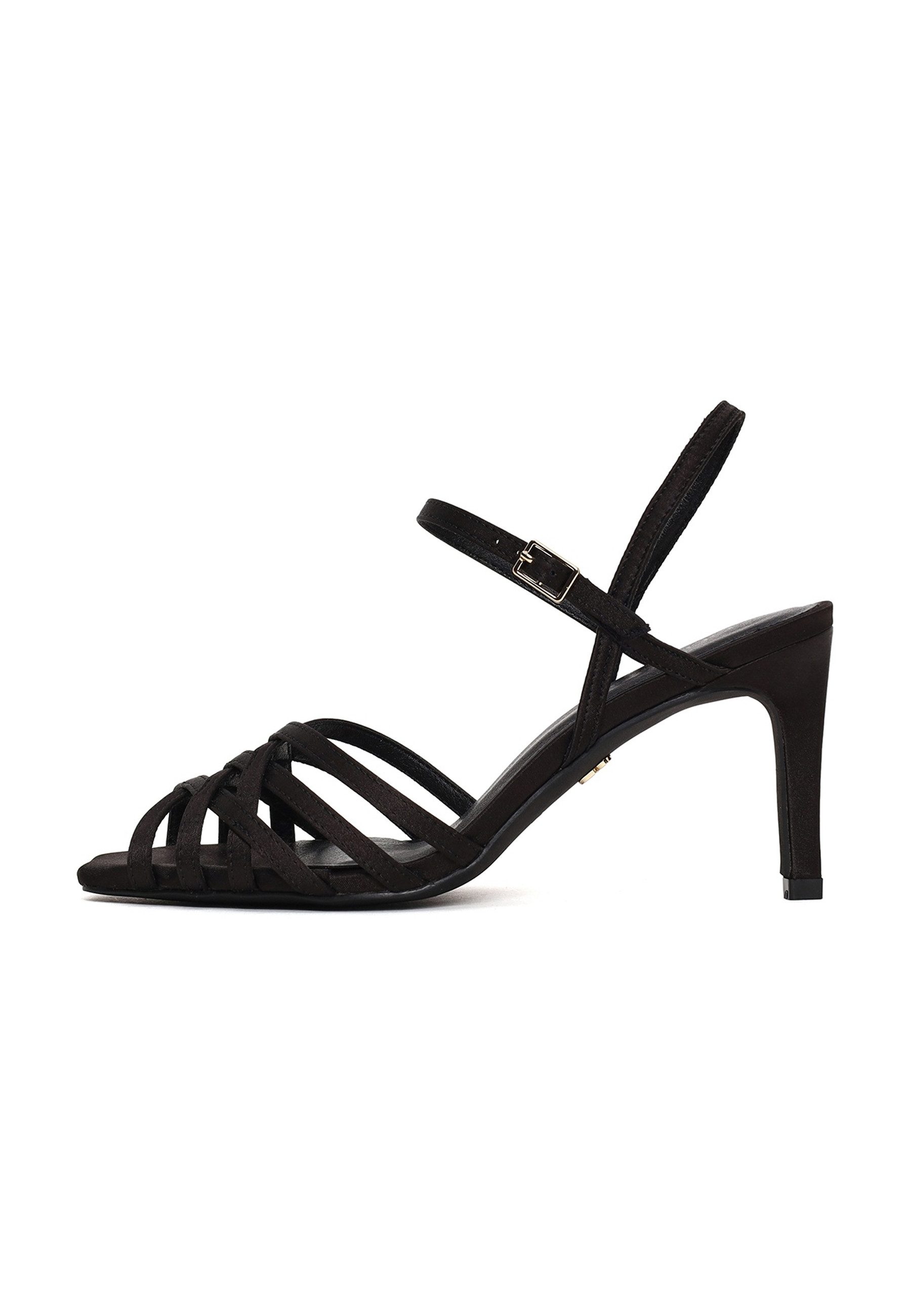 Derimod Sandaletten mit hohem Absatz aus Textil Sandale Stoff, Synthetisches Futter, TPU-Sohle, Knöchelriemen, Stilettoabsatz