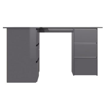 furnicato Schreibtisch Eckschreibtisch Hochglanz-Grau 145x100x76 cm Holzwerkstoff