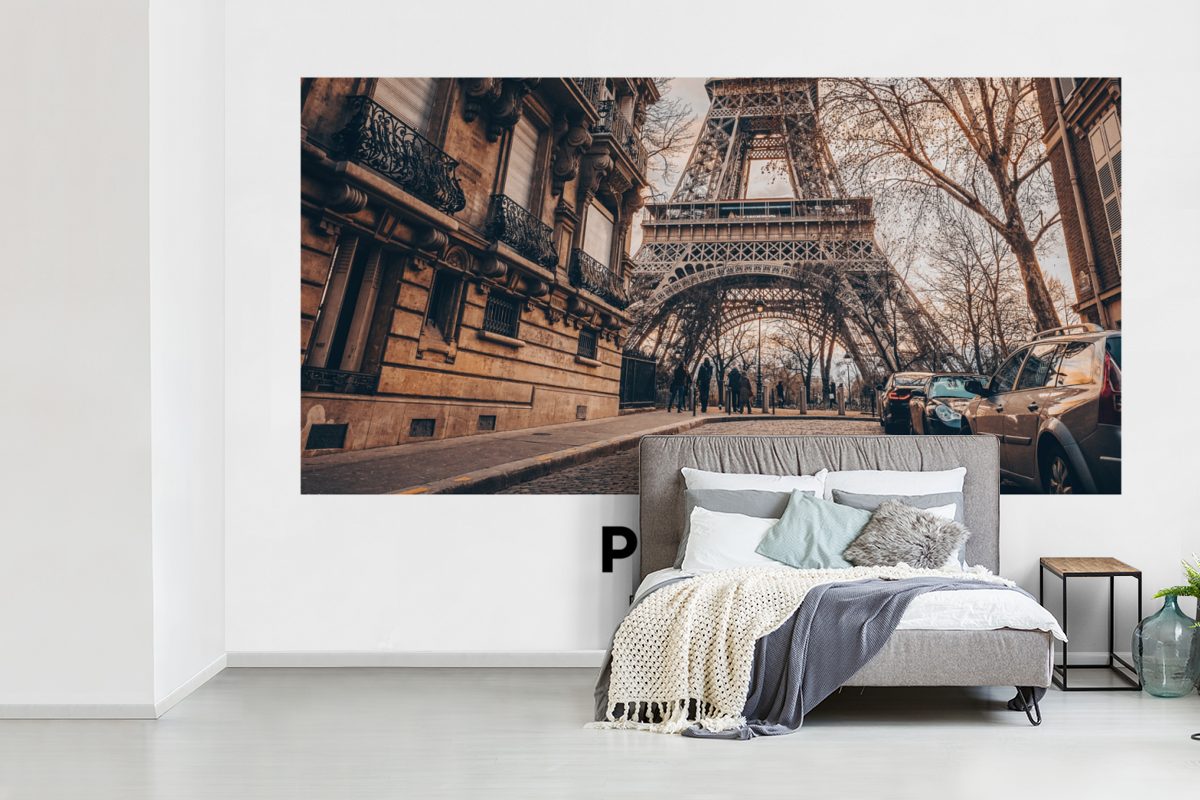 Wohnzimmer, (6 Fototapete Matt, bedruckt, Wallpaper - Kinderzimmer, - Eiffelturm, Schlafzimmer, St), Vinyl Frankreich für Paris Tapete MuchoWow