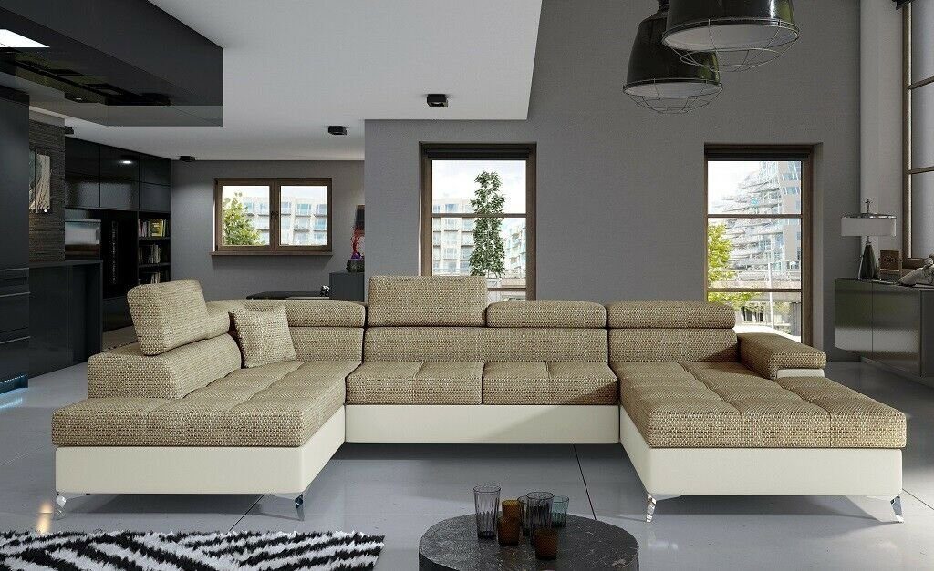 JVmoebel Ecksofa, Stoff U-Form Modern Couch Design Grau/Weiß Ecksofa Modern Wohnlandschaft Sofa