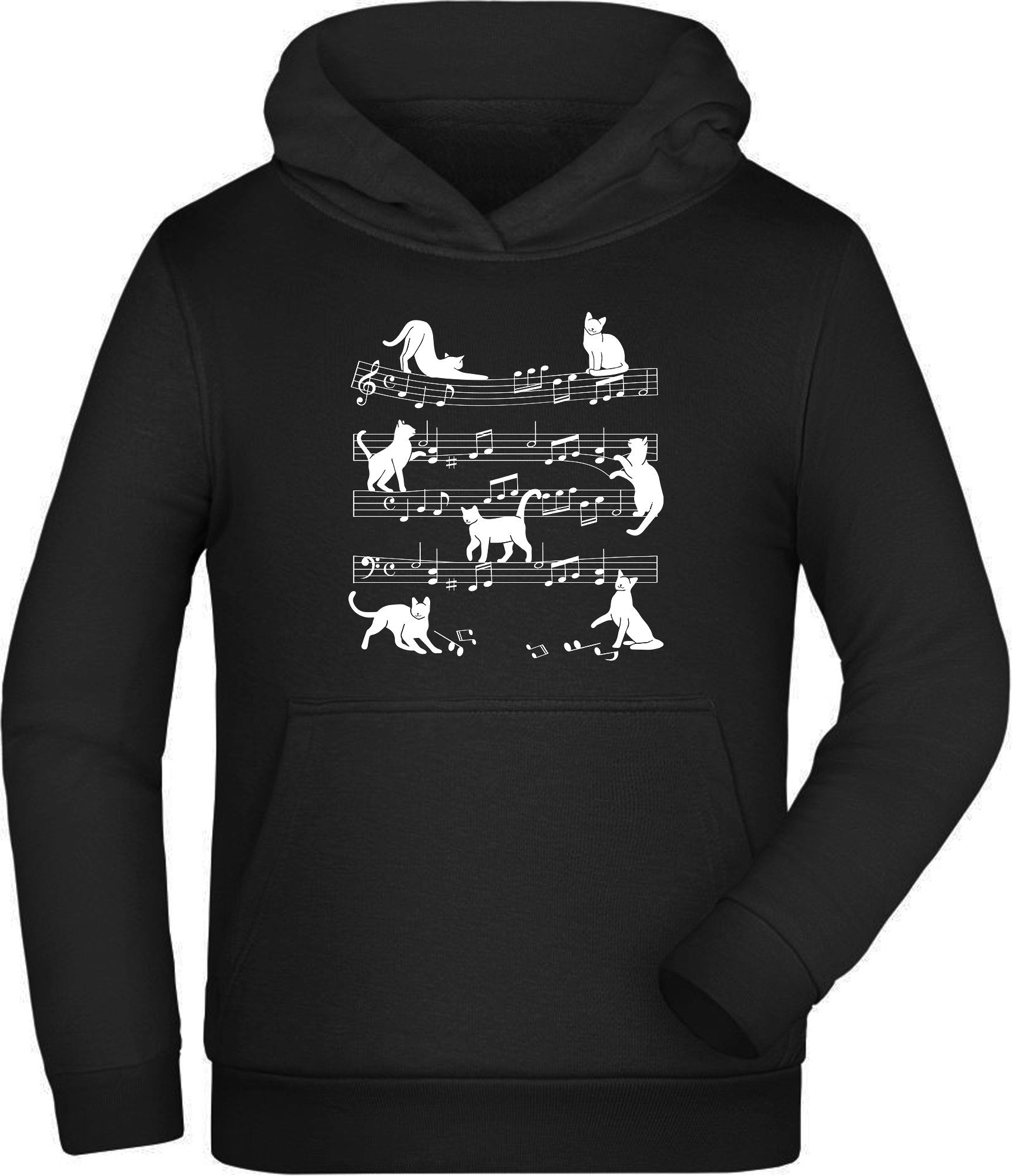 i116 Kapuzensweater MyDesign24 Katzen Aufdruck, Noten Hoodie mit Hoodie - Sweatshirt Kinder mit Musik Kapuzen