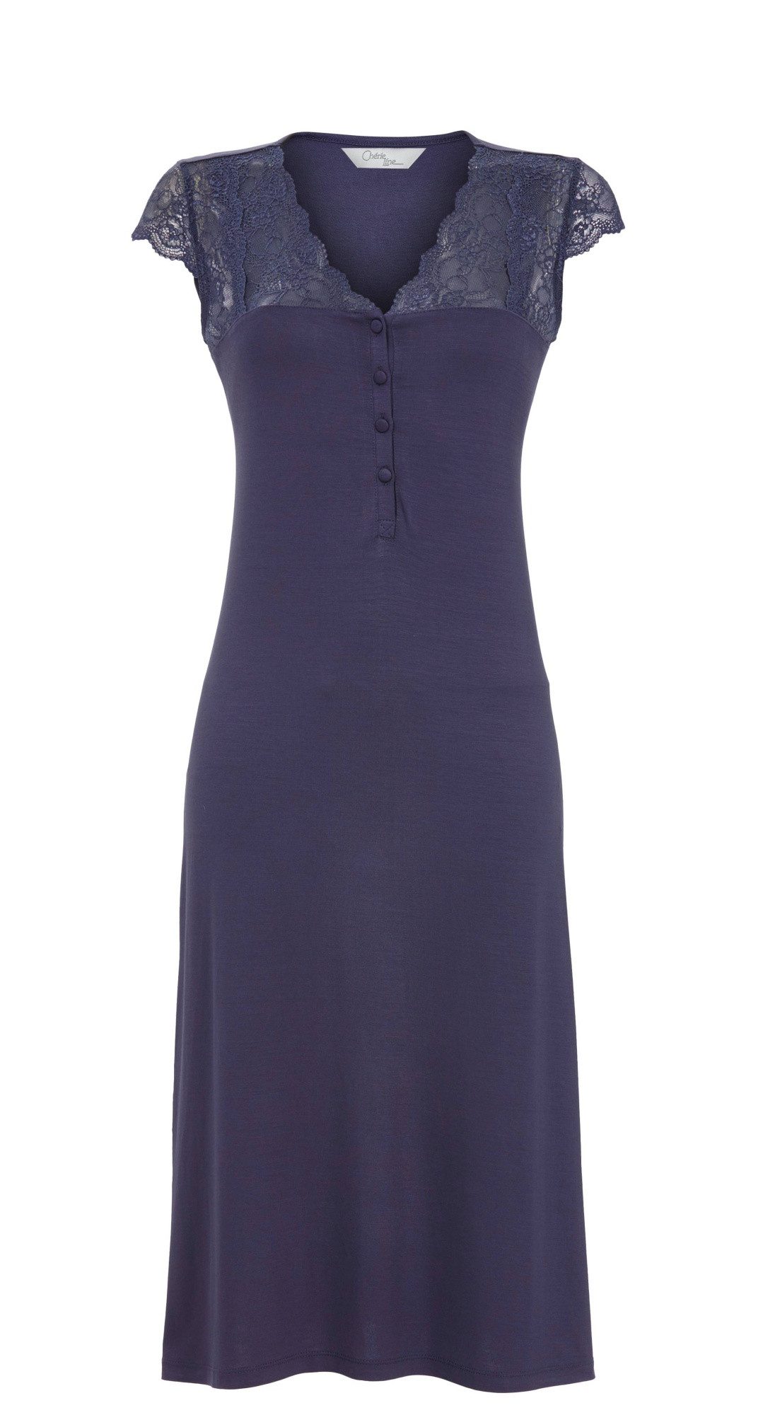 Chérie Line Nachthemd mit Knopfleiste und Passe mit Spitzeneinsatz Viskose/ günstig online kaufen