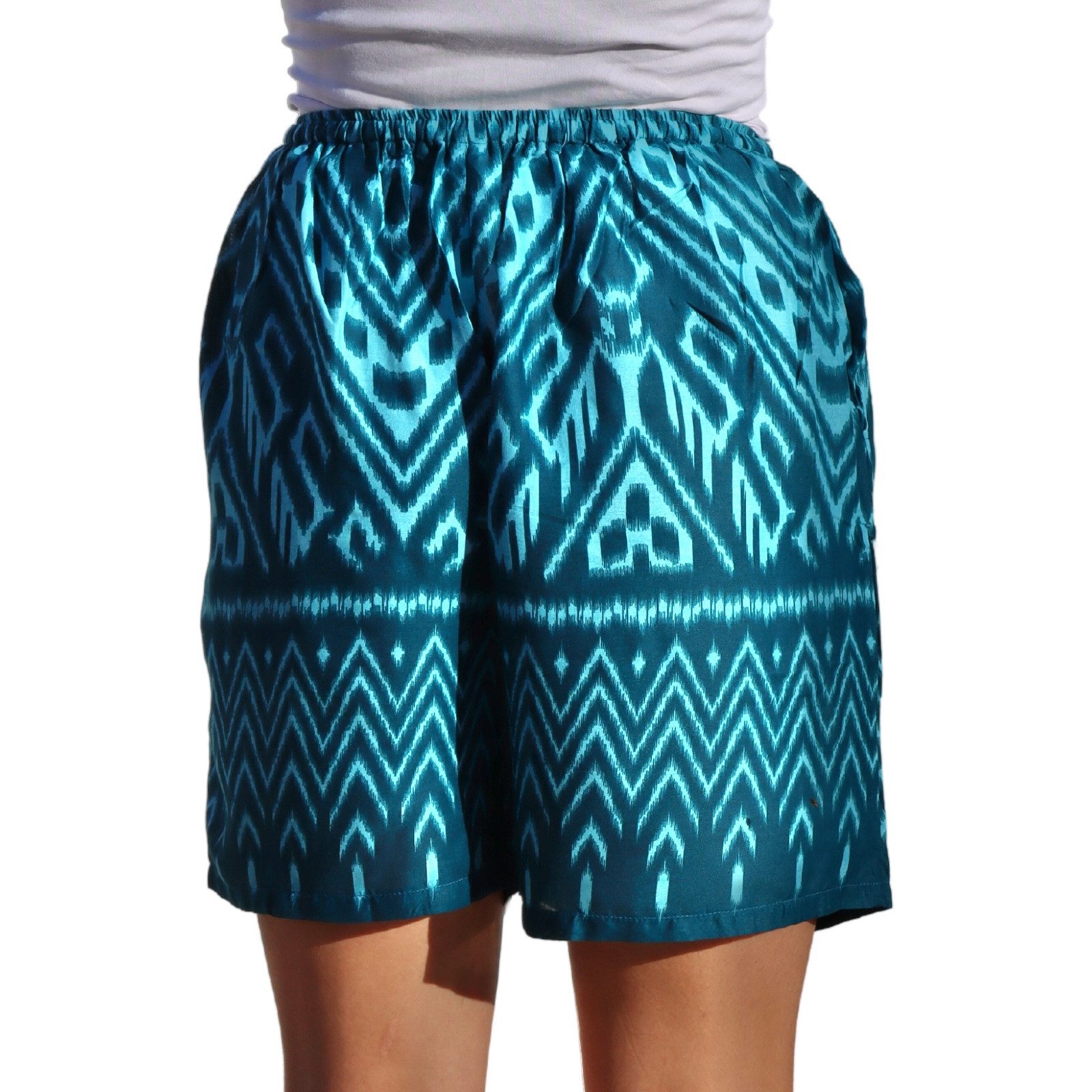 PANASIAM Shorts kurze Hose Damen Shorts Sweatshort aus 100% Viskose Stoffhose Wellness gemusterte Sommerhose mit Kordelzug und Taschen leichte Strandshort