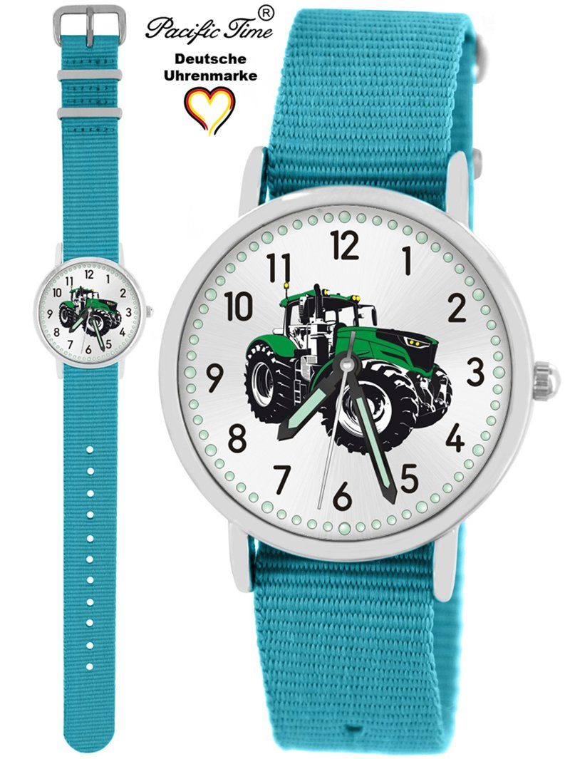 Pacific Time Quarzuhr Kinder Armbanduhr Traktor grün Wechselarmband, Mix und Match Design - Gratis Versand hellblau