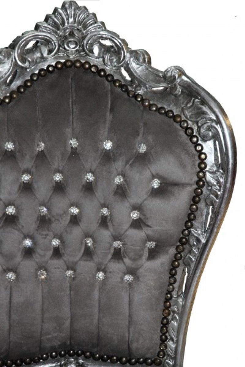 Casa Barock Glitzersteinen Bling Esszimmer Stuhl mit Padrino Antik - Esszimmerstuhl Grau/Silber Stil Bling