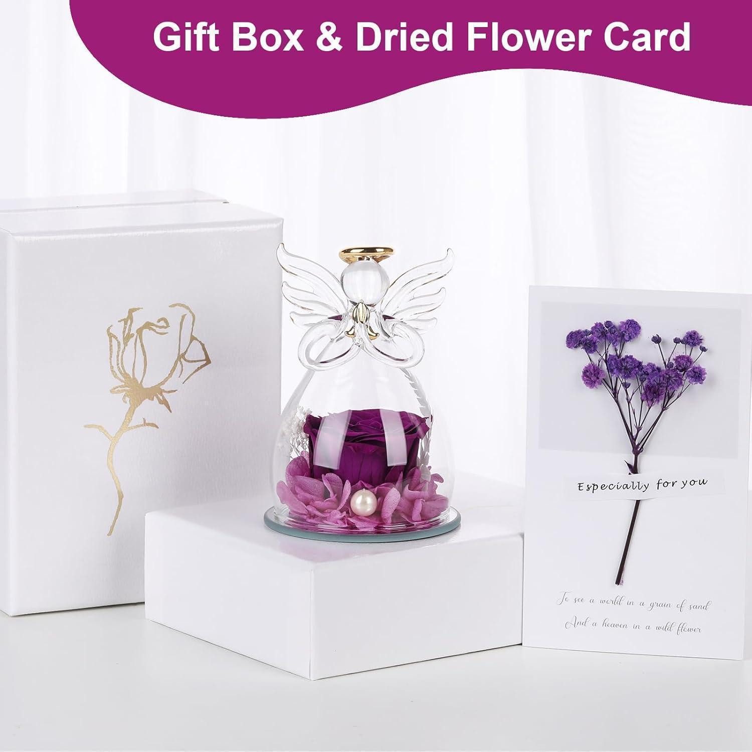 Trockenblume Engelsfigur Rose Ewige Lila, LuxusKollektion