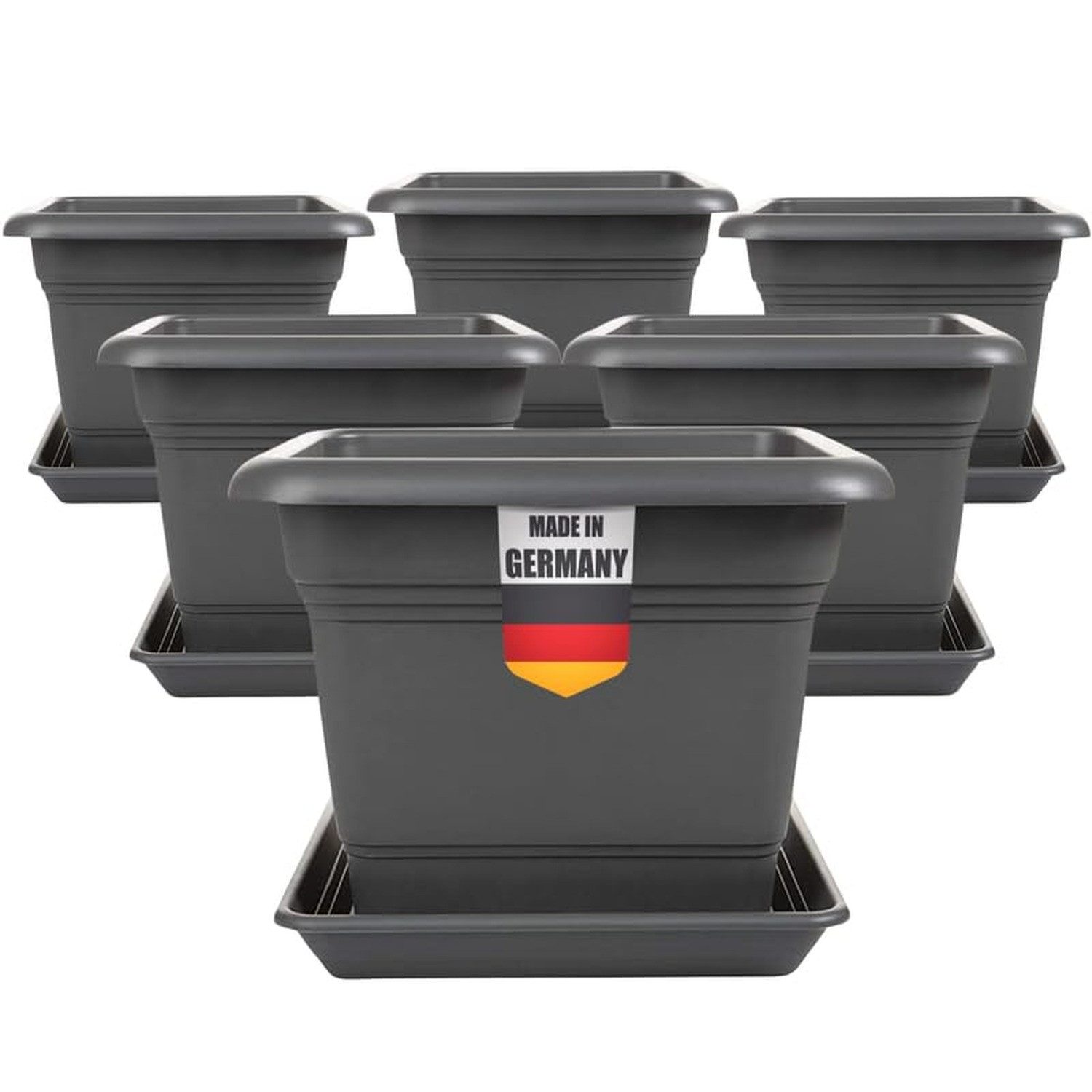 Centi Pflanzkübel Tomatentopf mit Untersetzer eckig anthrazit (6er-Set, 6 St., 6er Set), für Tomaten und Blumen