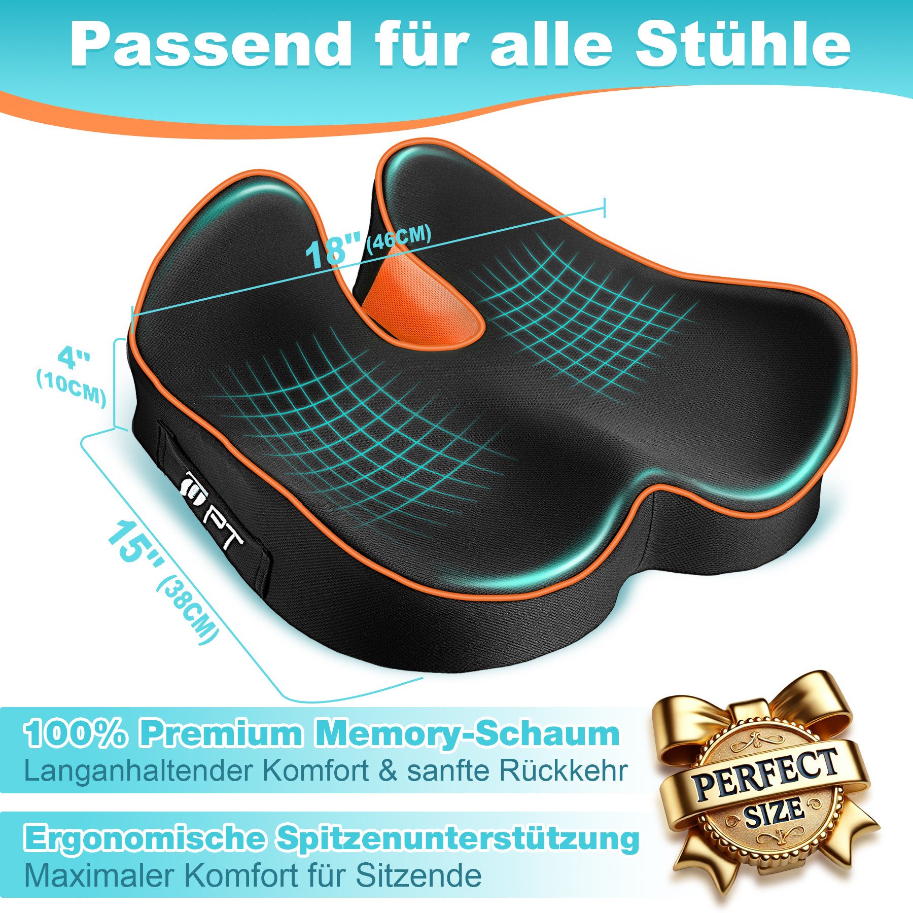 POPOLIC Sitzkissen Kissen Stuhlkissen, Erhöh Sitzkomfort, Ergonomisches Sitzkissen, robuste Polsterauflage für indoor und outdoor, 46 x 38 x 10 cm – Bild 3 von 5