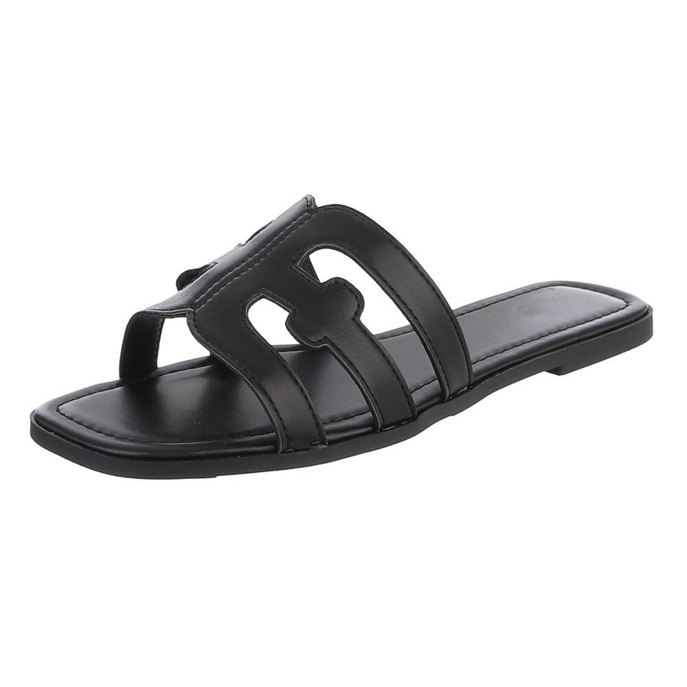 Ital-Design Damen Pantoletten mit Cut-out-Design, flach Pantolette (91970939) Blockabsatz Pantoletten in Schwarz