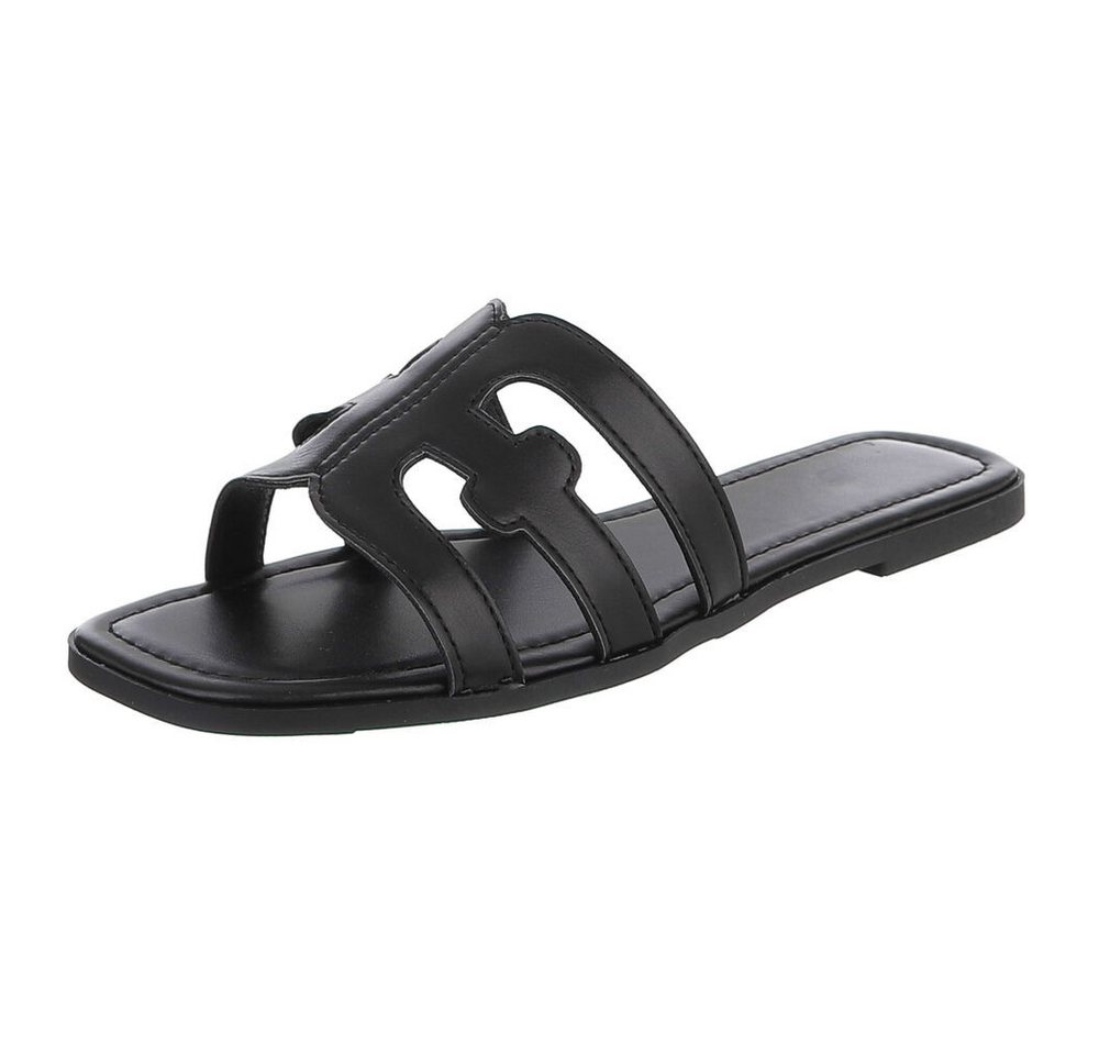 Ital-Design Damen Pantoletten mit Cut-out-Design, flach Pantolette (91970938) Blockabsatz Pantoletten in Schwarz