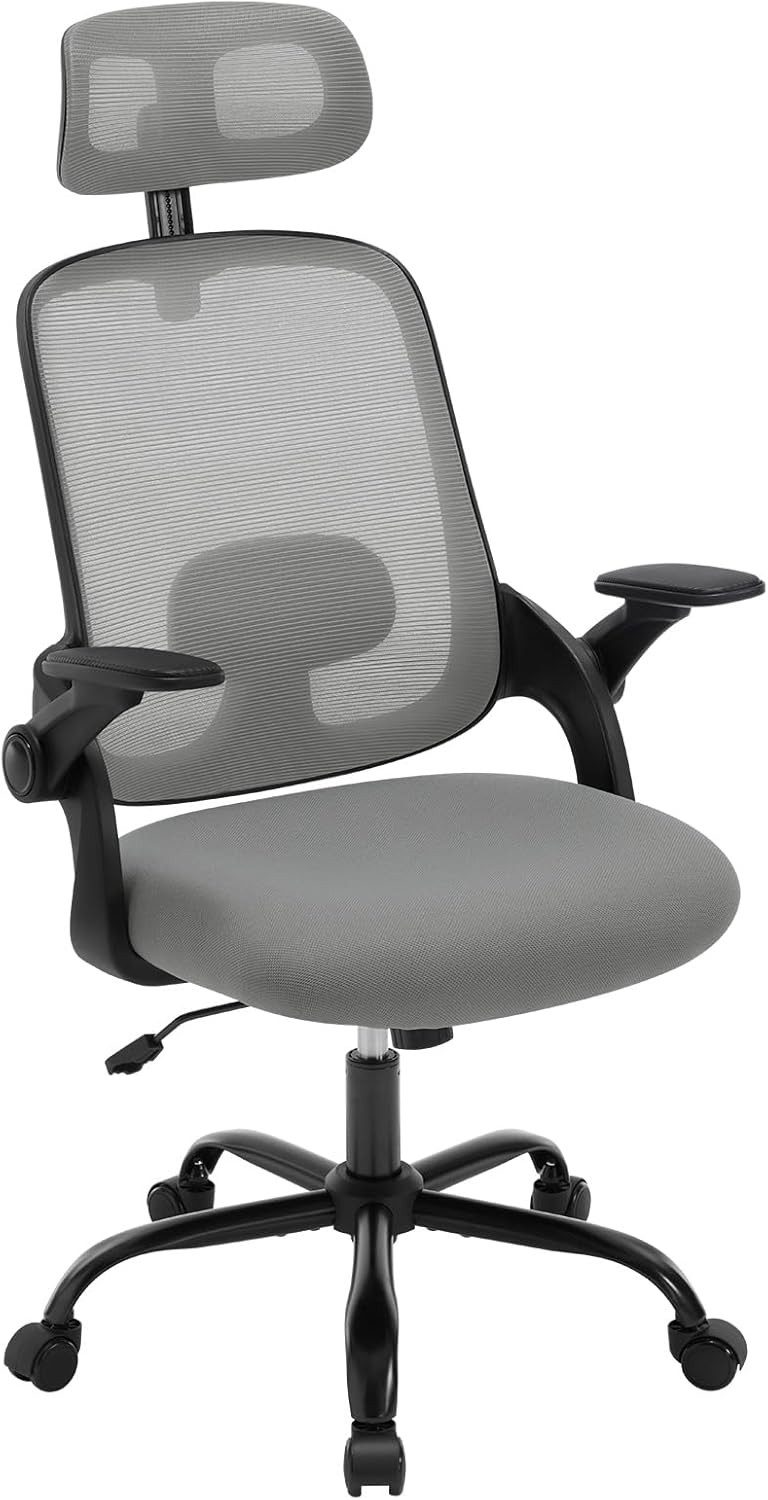 Woltu Bürostuhl, Wippfunktion, Armlehnen Lendenwirbelstütze, Verstellbarer Kopfstütze
