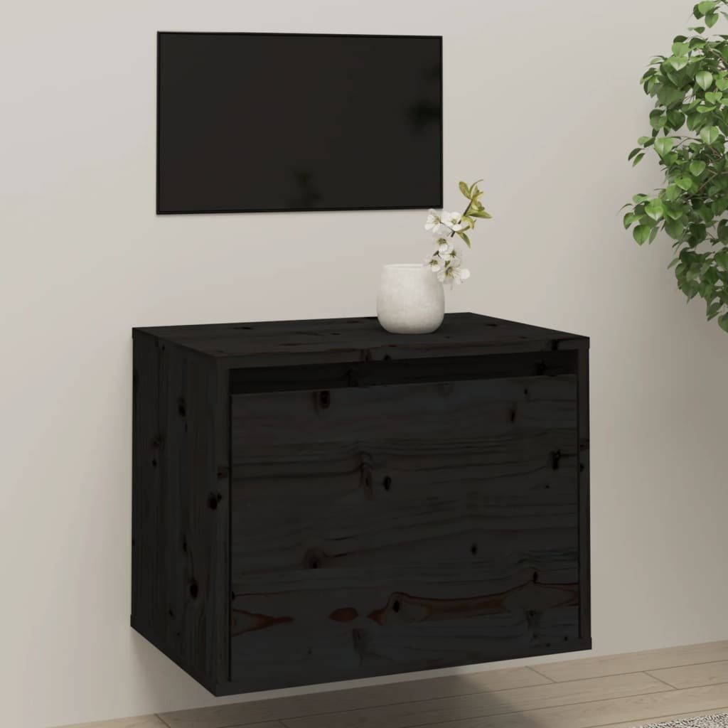 furnicato Wandregal Wandschrank Schwarz 45x30x35 cm Massivholz Kiefer