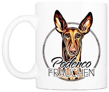 Cadouri Tasse PODENCO FRAUCHEN - Kaffeetasse für Hundefreunde, Keramik, mit Hunderasse, beidseitig bedruckt, handgefertigt, Geschenk, 330 ml