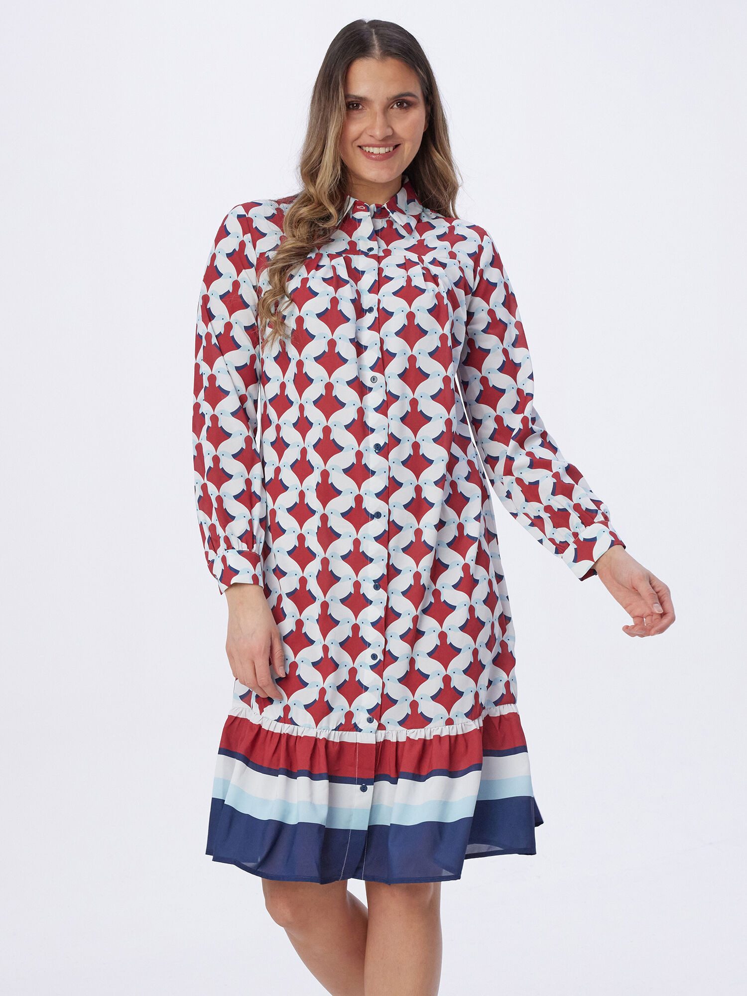 MIALUSSO Hemdblusenkleid Longbluse im All-Over Vogelprint günstig online kaufen