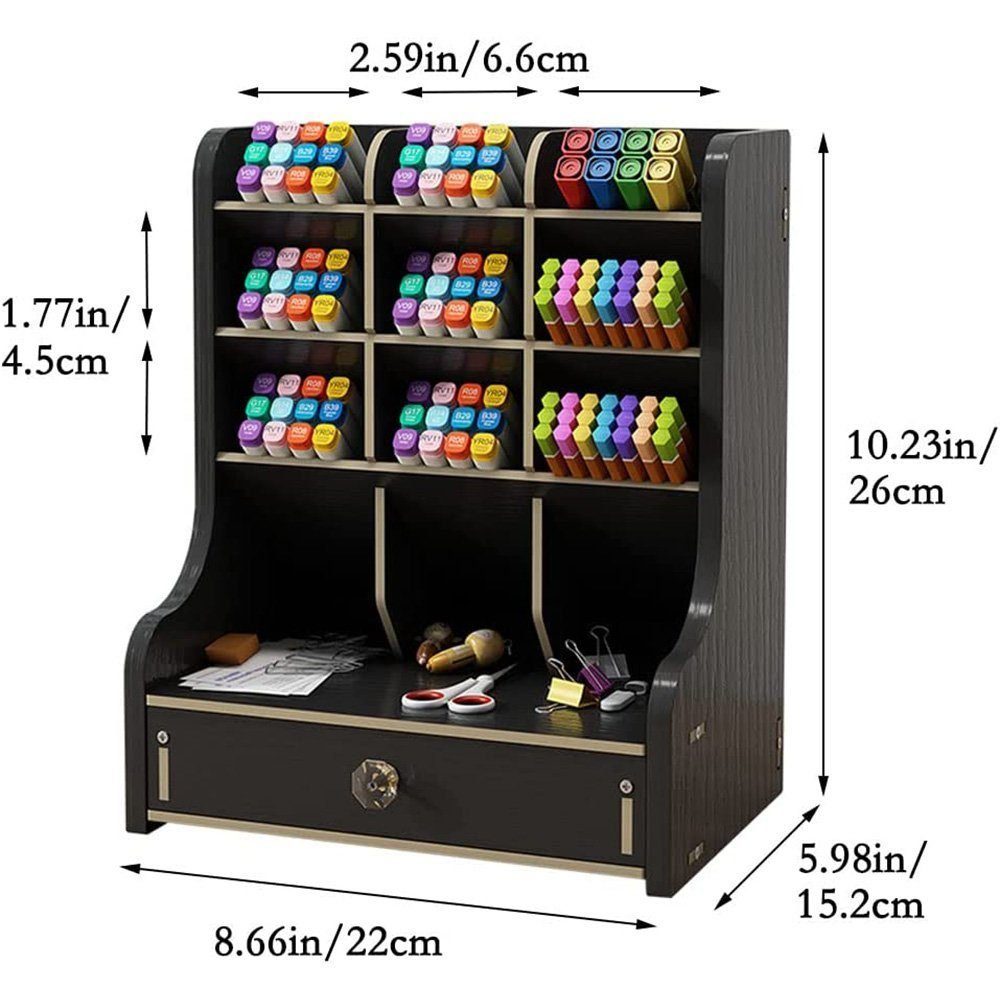 Holz, Stifthalter, Regal-Schreibtisch Schreibtisch Schreibwaren Regal-Schreibtisch mit Organizer schwarz Hergestellt aus AUKUU Schublade Naturholz