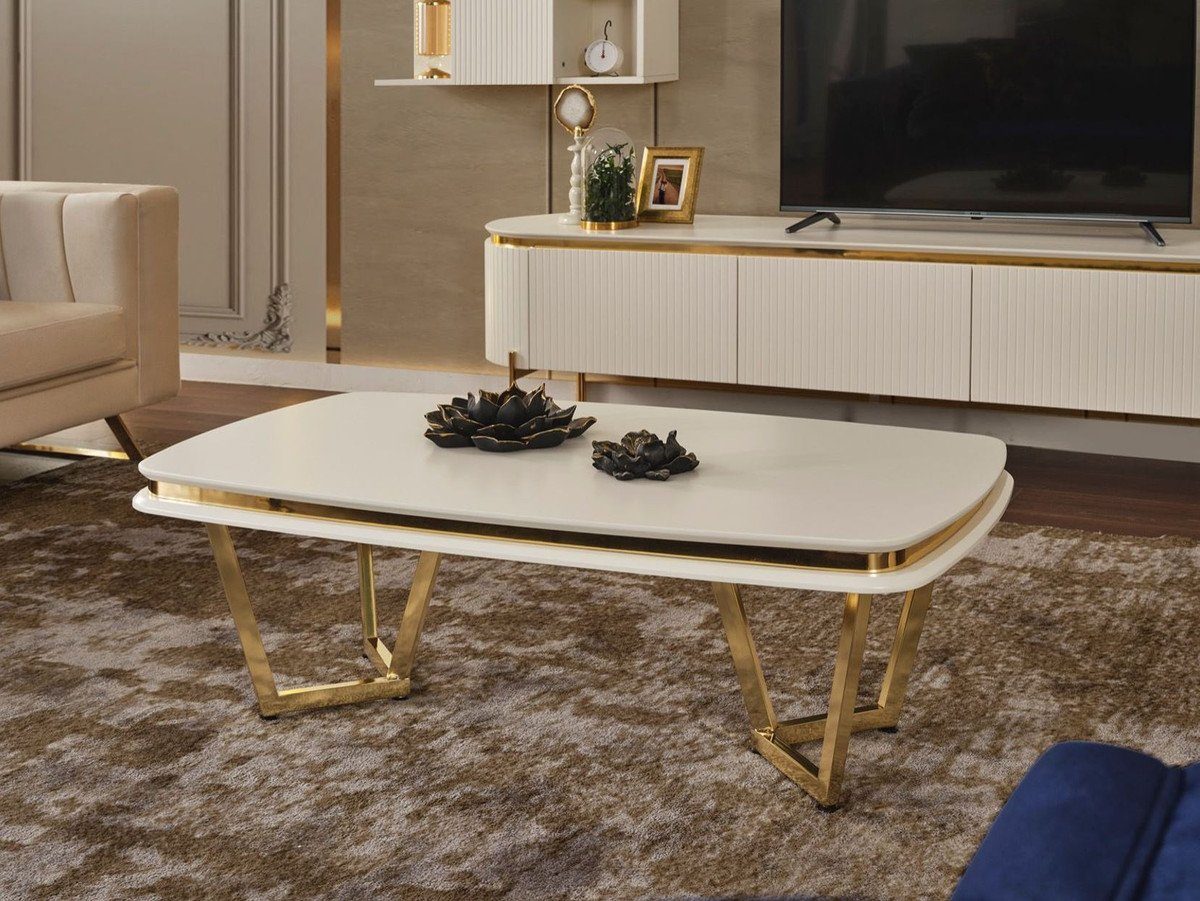 Casa Padrino Couchtisch Luxus Couchtisch x Rechteckiger 40 Möbel 70 120 H. Gold - Wohnzimmertisch x Weiß Luxus cm / 