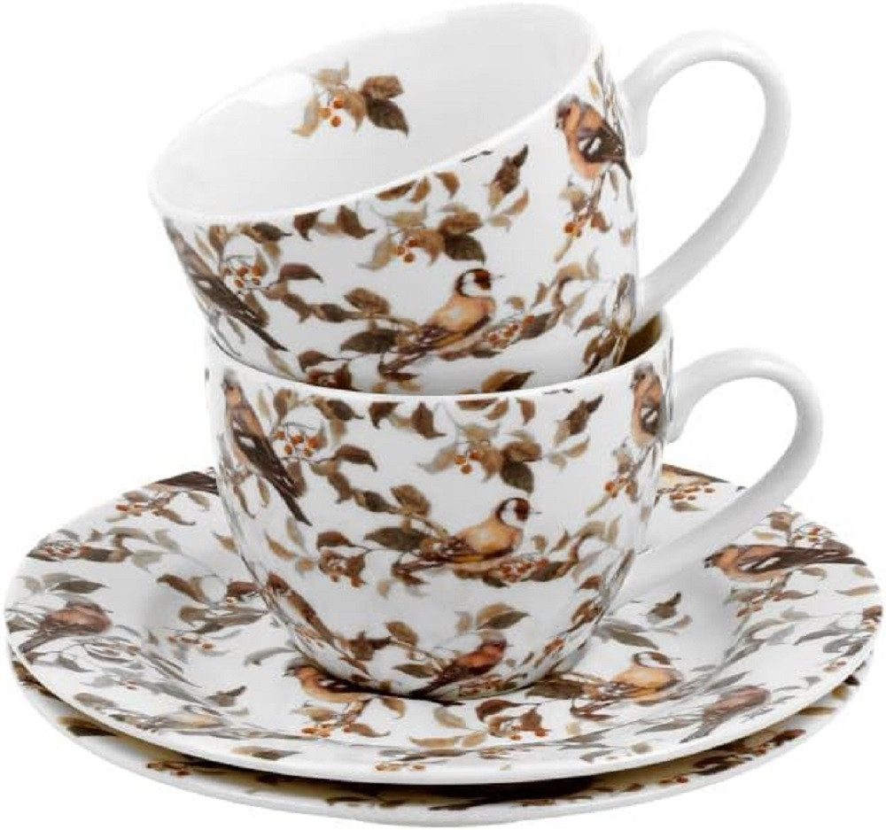 Duo-Gift Espressotasse Set mit Untertassen, Sommer, Frühling, Herbst, Winter, Tasse Motiv, 4-tlg., Porzellan, 2 Espressotassen ca. 90 ml mit Untertassen Birdies, Vogel, Vögel, Tieren, Planzen Kollektion, Duo Geschenke, Mug, Kollektion, Ideal als Geschenk