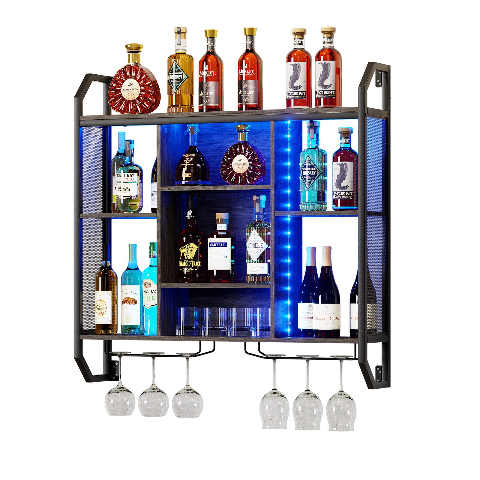 TWSOUL Weinregal Schwebende Wandregal Mit LED-Licht, mit Glasregal, Verstel günstig online kaufen