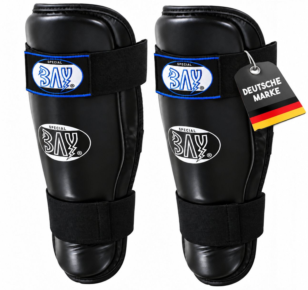 BAY-Sports Kampfsport Schienbeinschoner Komfort Schienbeinschutz Schienbeinschützer Kickboxen Krav Maga MMA (Paar, Breiter Klettverschluss), Vollkontakt, extra dick und stabil