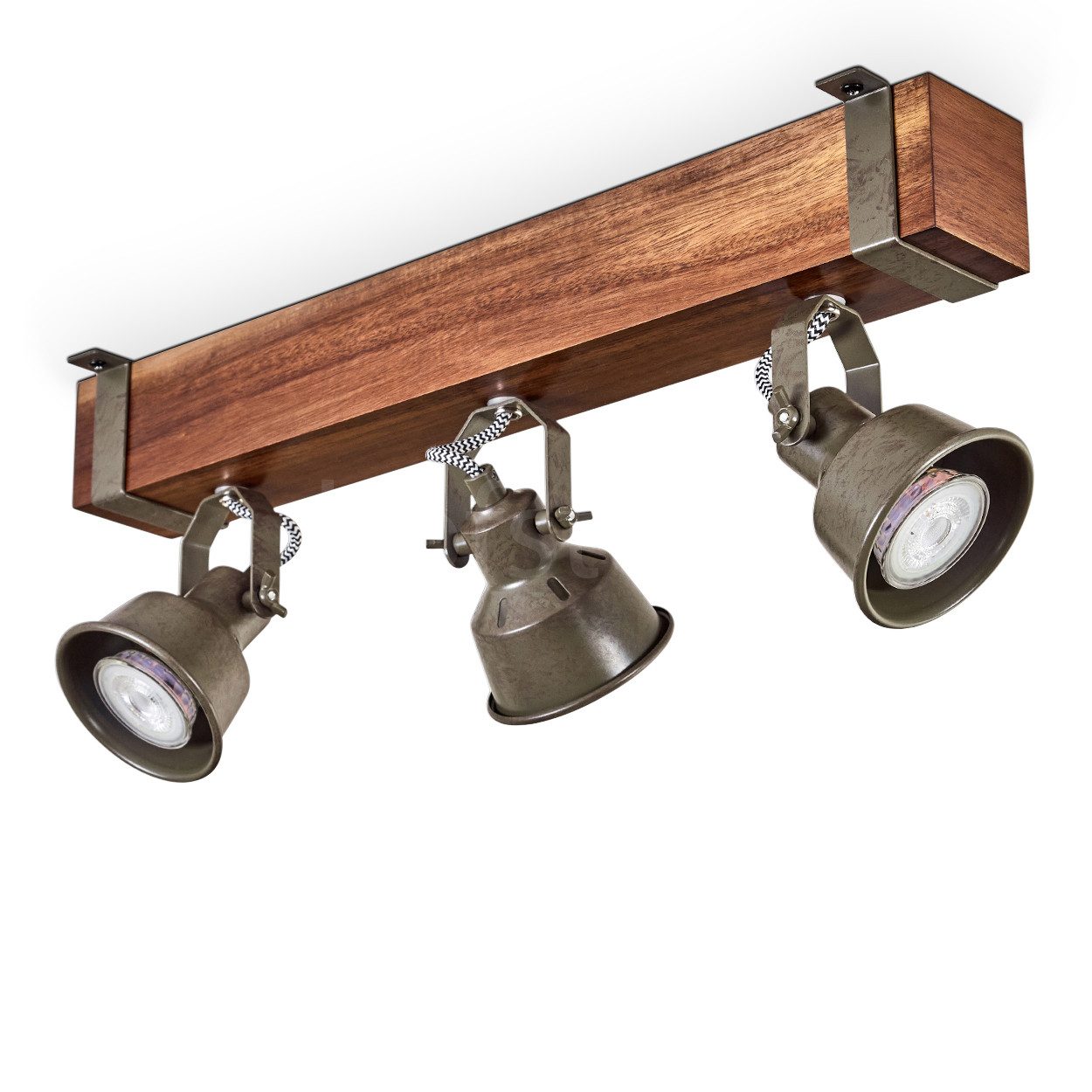 hofstein Deckenleuchte moderne Deckenlampe aus Metall/Holz in Grün-Grau/Dunkelbraun, ohne Leuchtmittel, Deckenleuchte mit verstellbaren Schirmen, 3 x GU10 ohne Leuchtmittel