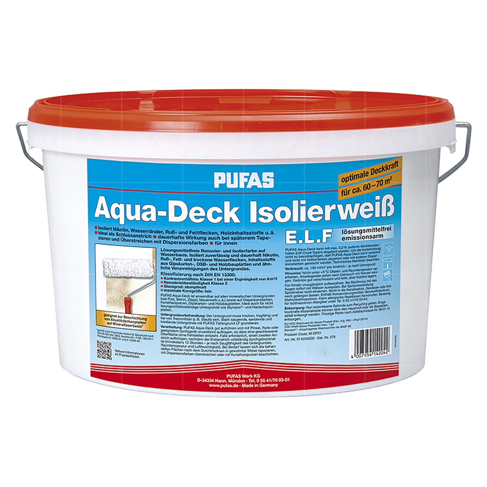 PUFAS Wandfarbe AQUA-DECK ISOLIERWEISS E.L.F. - 12.5 LTR